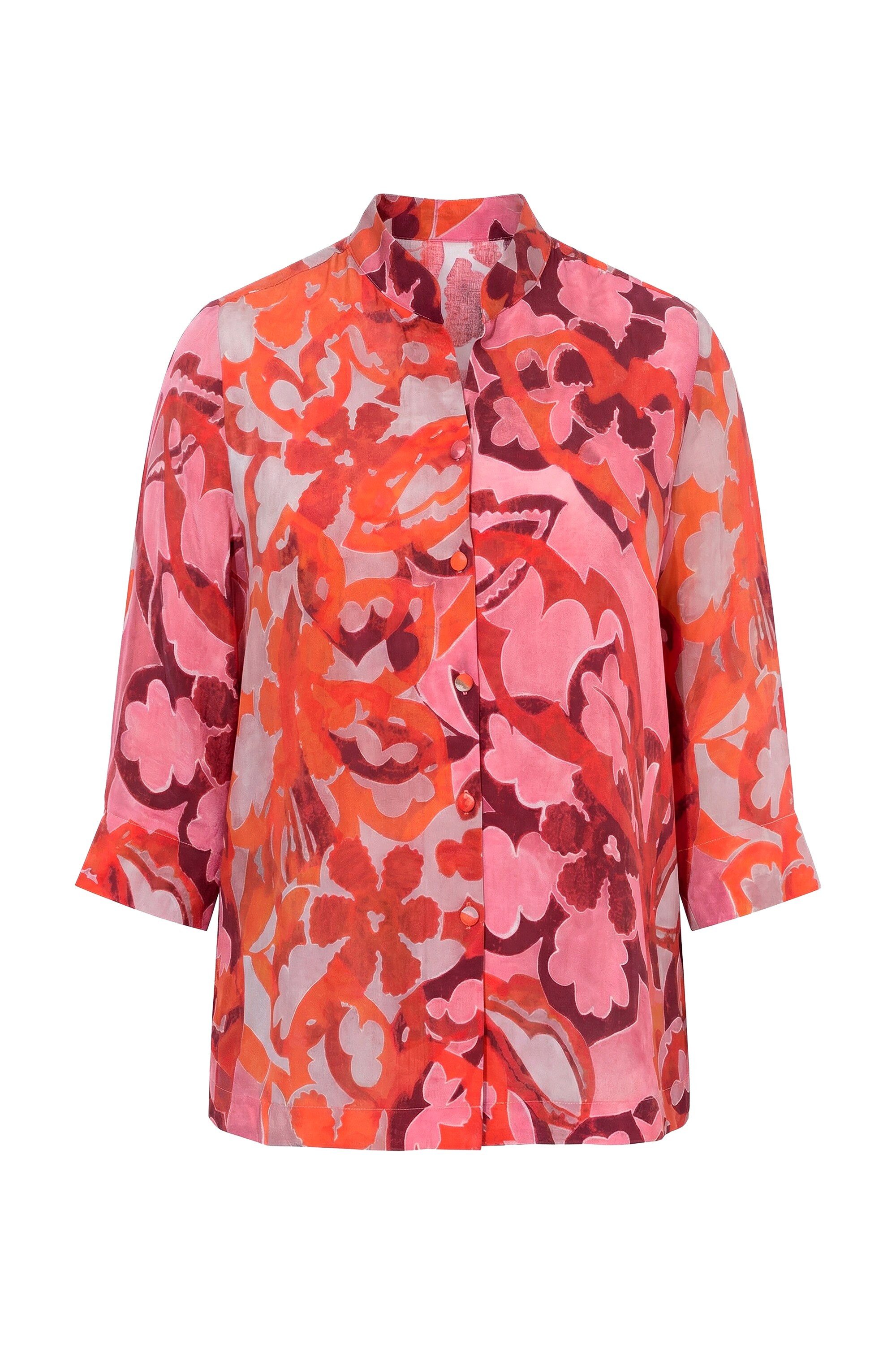 Longbluse Cupro-Bluse bedruckt Stehkragen 3/4-Arm