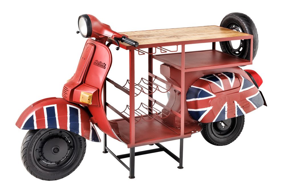 riess-ambiente Bartisch SCOOTER 180cm rot/natur - Mango, Handarbeit, Upcycling, Motoroller (Einzelartikel, 1-St), Vintage Theke im Scooter-Design - ideal f. Wohn- & Esszimmer od. Küche