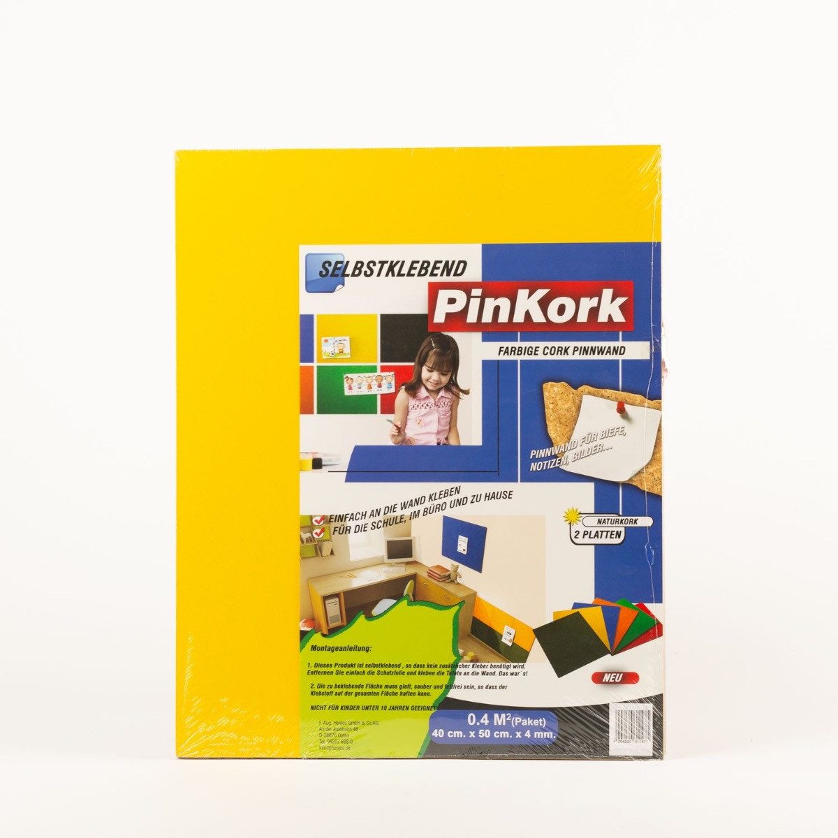 INNA-Glas Pinnwand Korkwand BASMA, selbstklebend, 2 Platten, gelb, 50x40x0,4cm