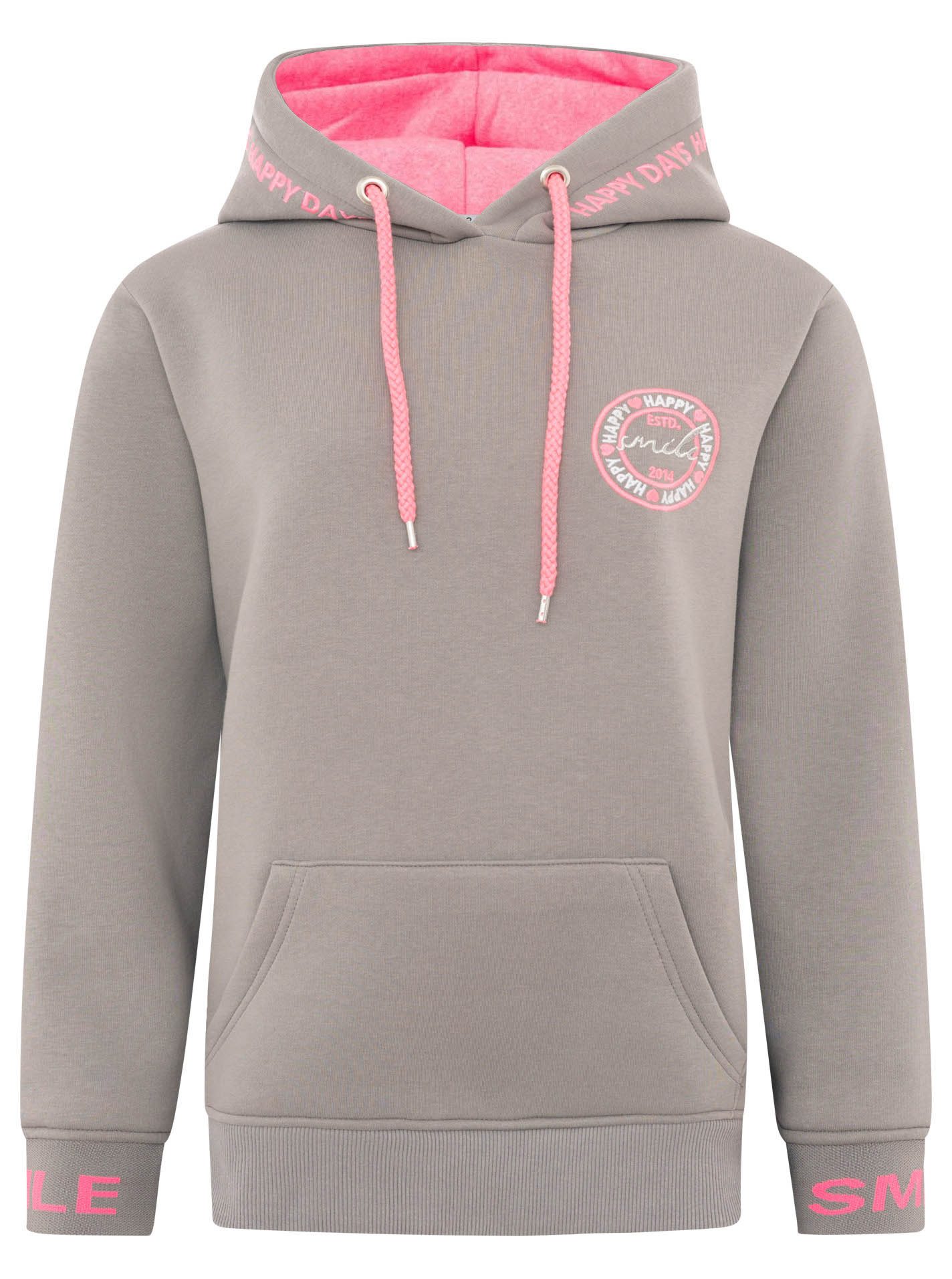 Zwillingsherz Hoodie "Happy Days" gestickte pinke Details, Kapuze, Kordelzug, Tasche vorne, Rippbündchen