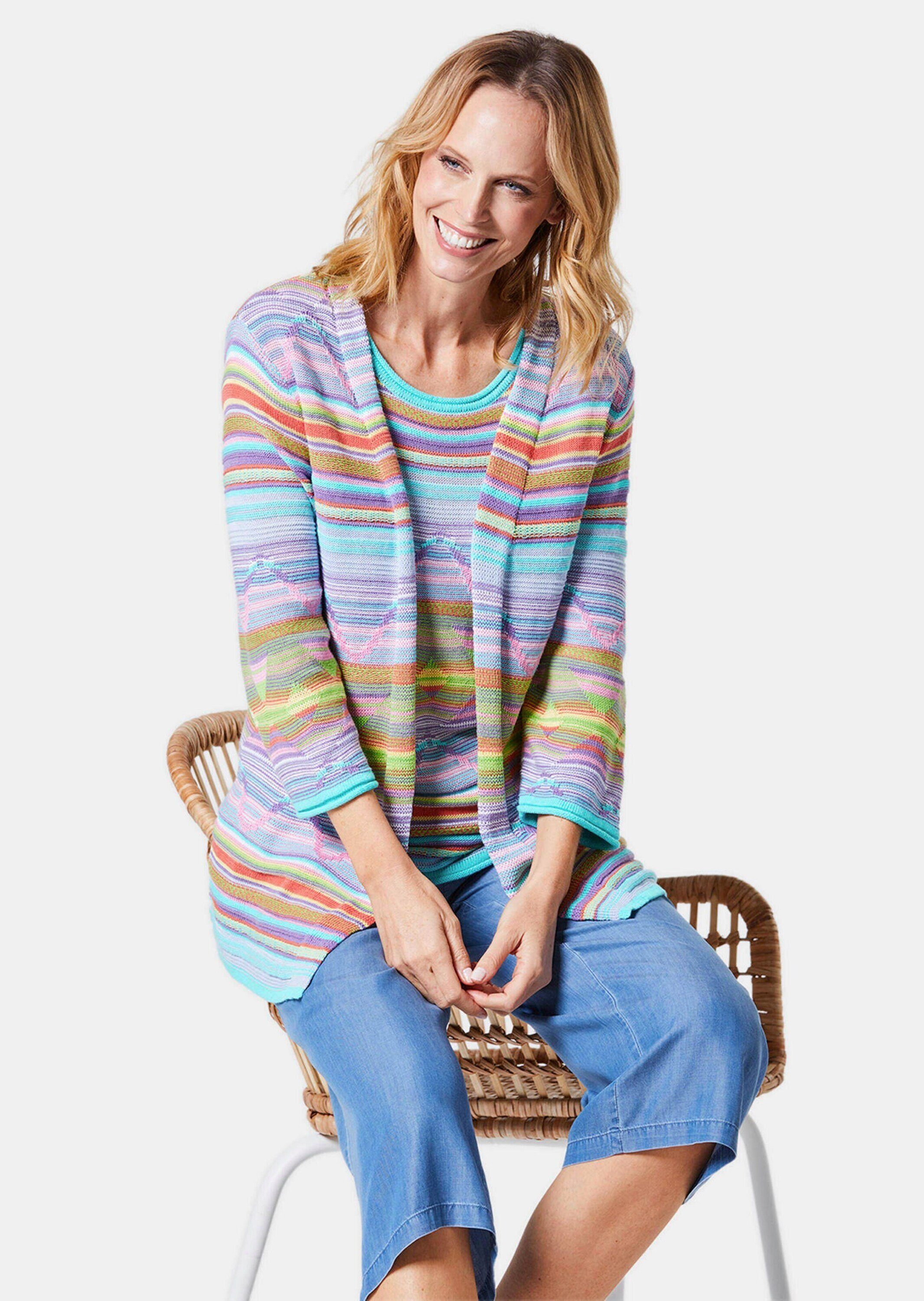 GOLDNER Strickjacke Kurzgröße: Jacquard-Strickjacke mit Ethno-Muster Ethno-inspiriertes Design mit besonderem Kragenabschluss