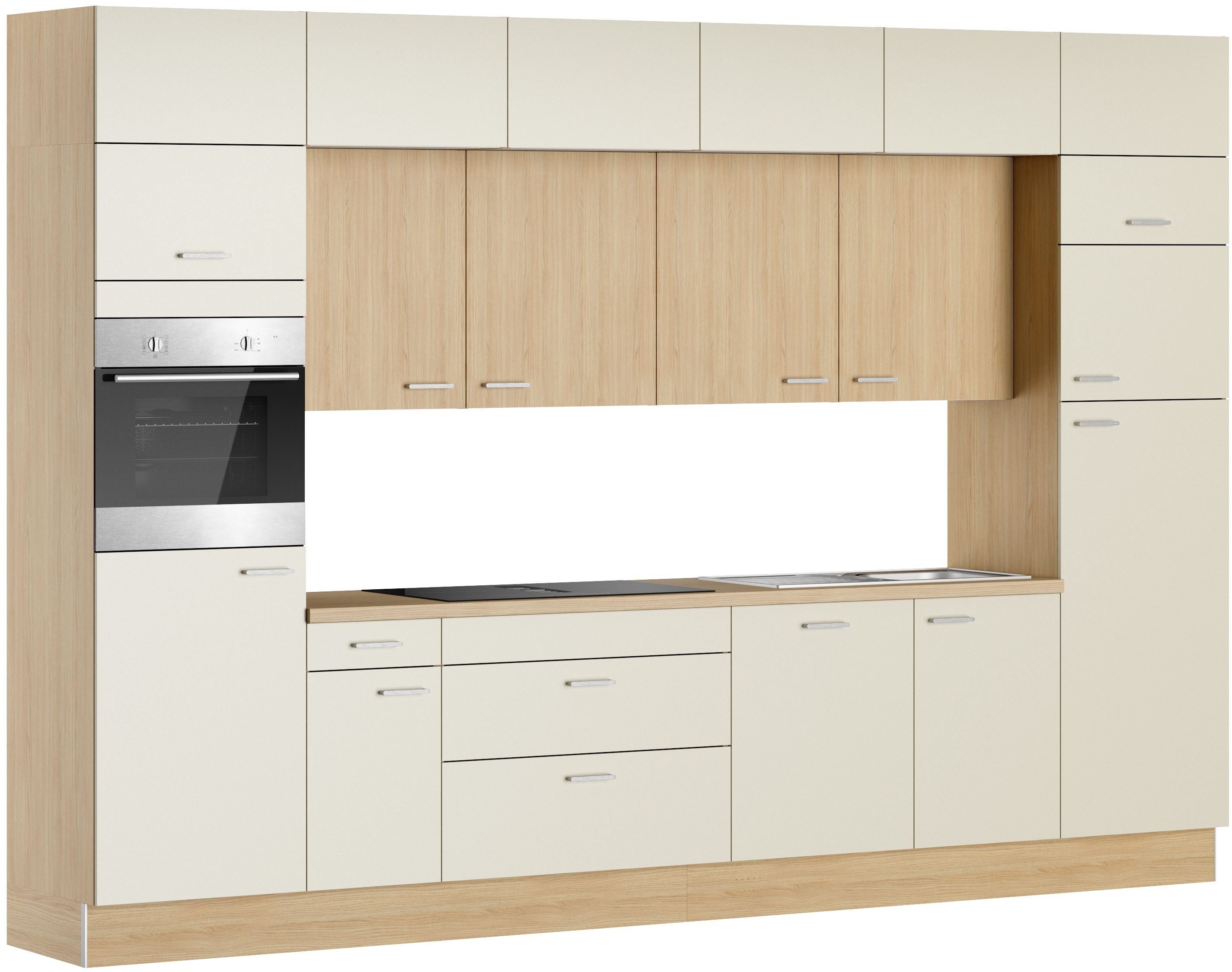 KOCHSTATION Küchenzeile KS-Lucy wahlweise mit Induktionskochfeld mit integriertem Dunstabzug, Breite 360 cm, Soft-Close, inkl. Zubehör, wahlweise mit E-Geräten