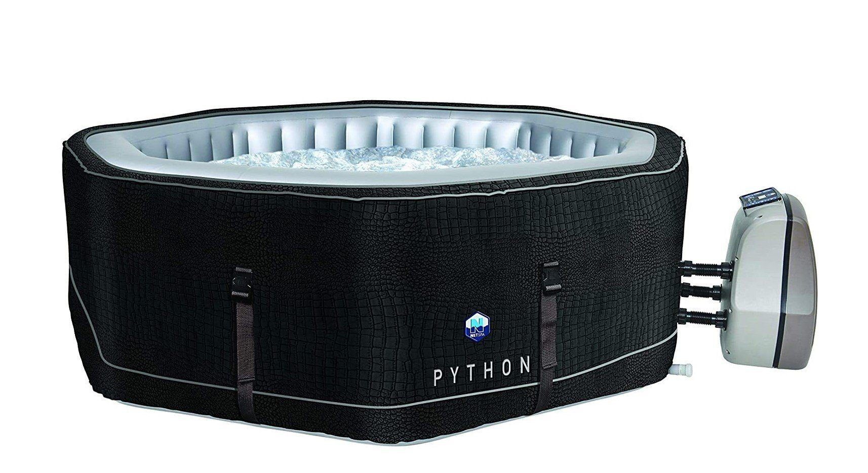 JUNG Whirlpool Python aufblasbarer Whirlpool Outdoor Set, beheizt, 5 Pers., Ø 185cm, (Sprudelbad 850L, Pool, Aufblasbar, Badewanne, Bubble Spa, Terrasse, 9-tlg., mit Filterkartusche, 5 Personen, Außenbereich, Garten, Sommer), Winterfest Komplett Set, Spa Pool, Selbstaufblasend, Bubble Wellness