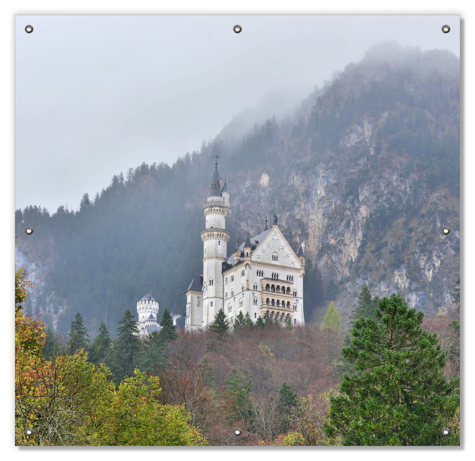 blickdicht, Neuschwanstein mit wiederablösbar Sonnenschutz Bayern, in wiederverwendbar Saugnäpfen, Wallario, Schloss und