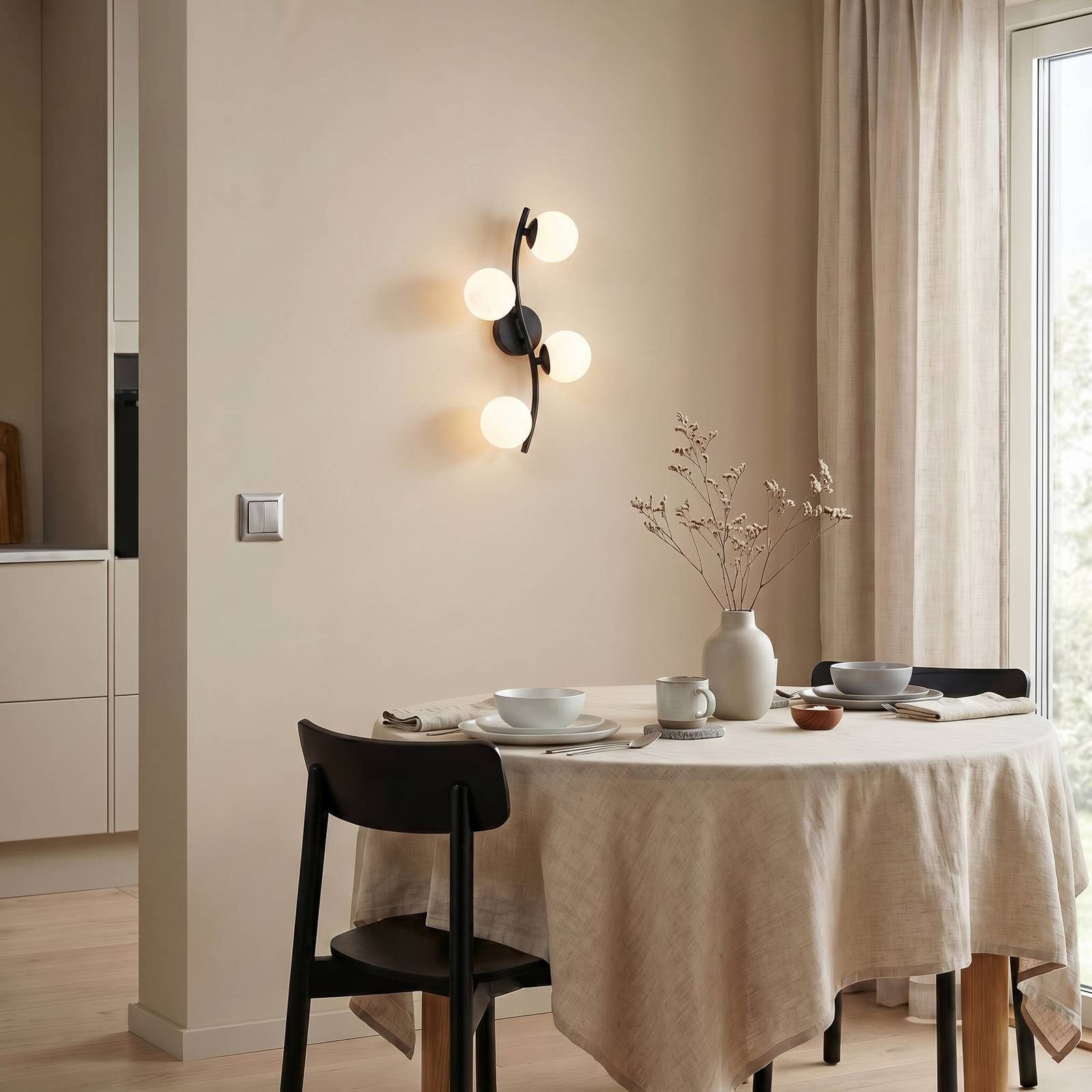 Lindby Wandleuchte Josiana, Glas Schwarz IP20, 4 x 8 W LED