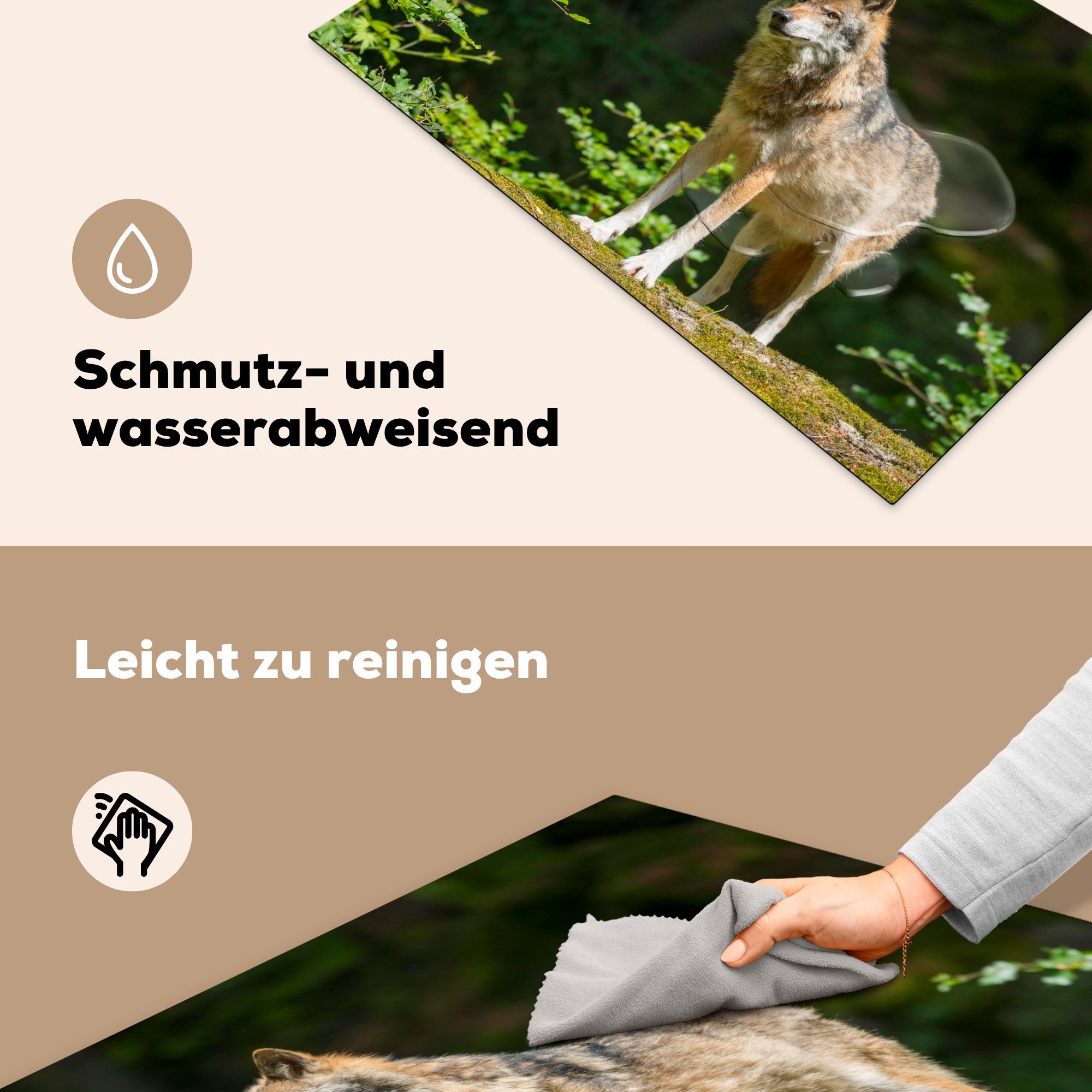 Vinyl, Ceranfeldabdeckung die MuchoWow Tiere, für Herdblende-/Abdeckplatte küche, tlg), Wald 81x52 Induktionskochfeld (1 cm, - Wolf - Schutz