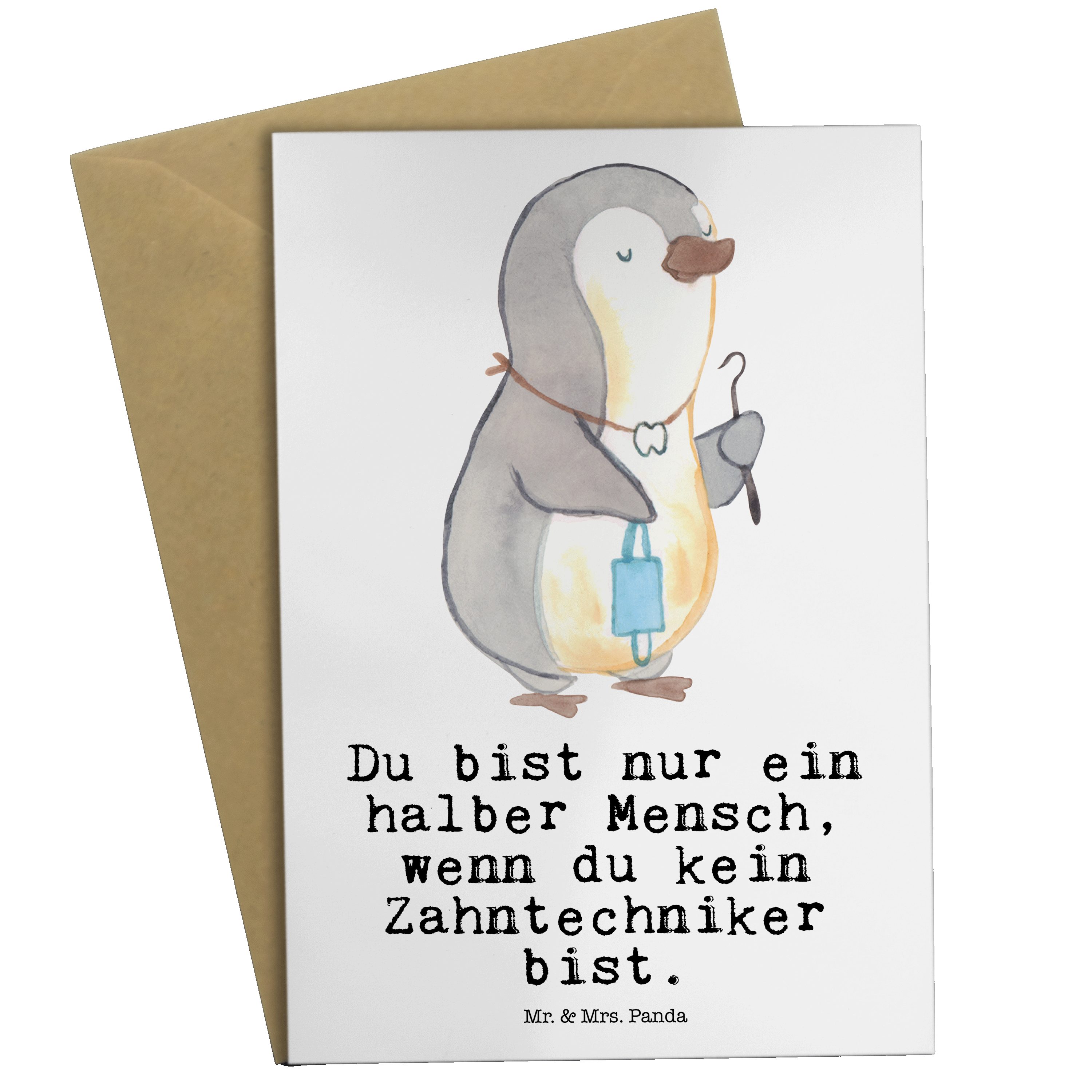 Grußkarte - Weiß & Herz Kl Geburtstagskarte, Panda Geschenk, mit Mr. Zahntechniker - Mrs. Karte,