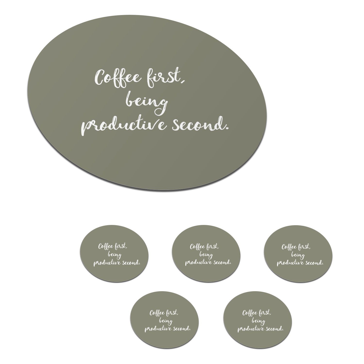 MuchoWow Glasuntersetzer Erst Kaffee, dann produktiv sein - Sprichwörter - Kaffee - Zitate, Zubehör für Gläser, 6-tlg., Getränkeuntersetzer, Tassenuntersetzer, Korkuntersetzer, Tasse, Becher