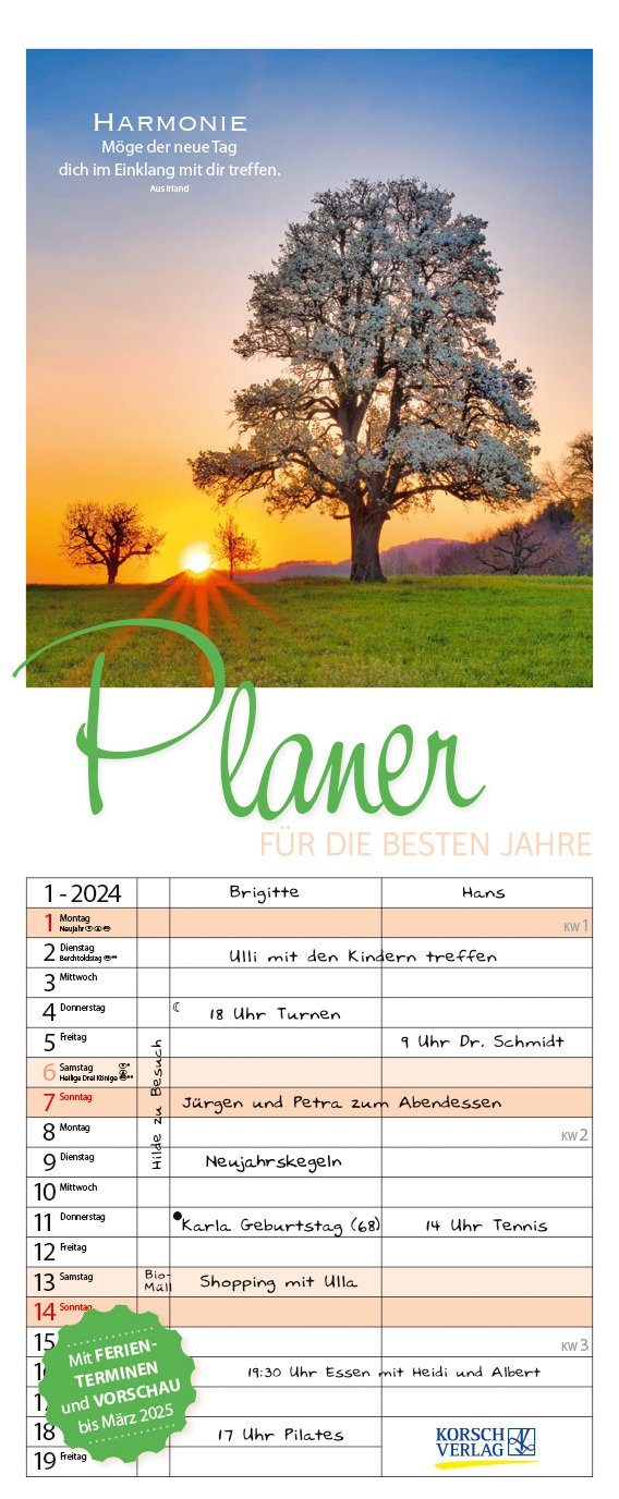 Korsch Verlag Familienkalender Korsch Verlag Kalender Timer Planer für die  besten Jahre 2024