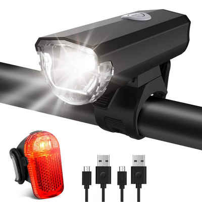 zggzerg Fahrradbeleuchtung LED Fahrradlampe Fahrradlicht-Set StVZO mit Scheinwerfer Rücklicht, Wasserdicht, Wiederaufladbare, Energiesparend