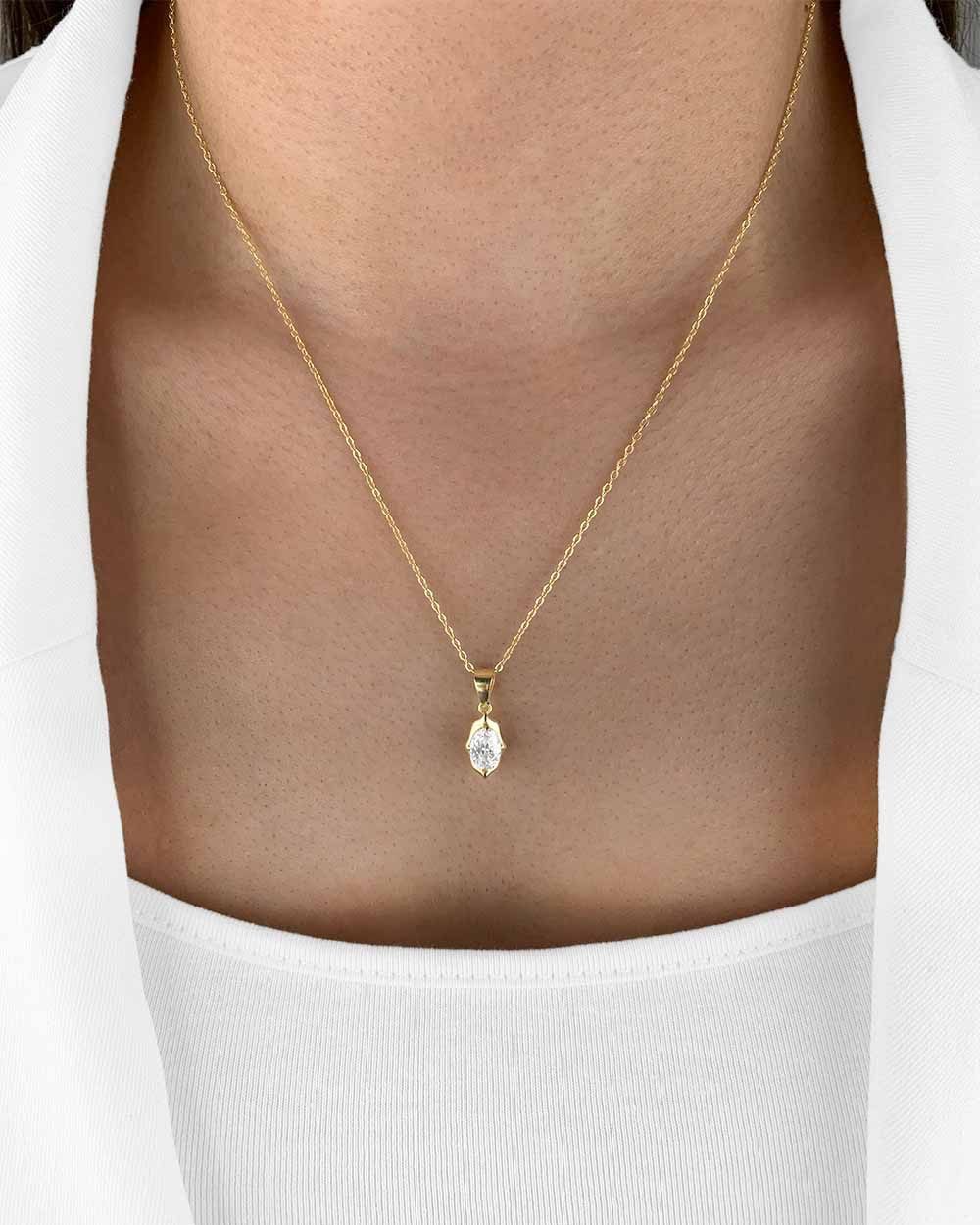 DANIEL CLIFFORD Kette mit Anhänger 'Calissa' Damen Halskette Silber 925 14k vergoldet Anhänger oval (inkl. Verpackung), vergoldete Silberkette mit Tropfen-Anhän – Bild 4 von 5
