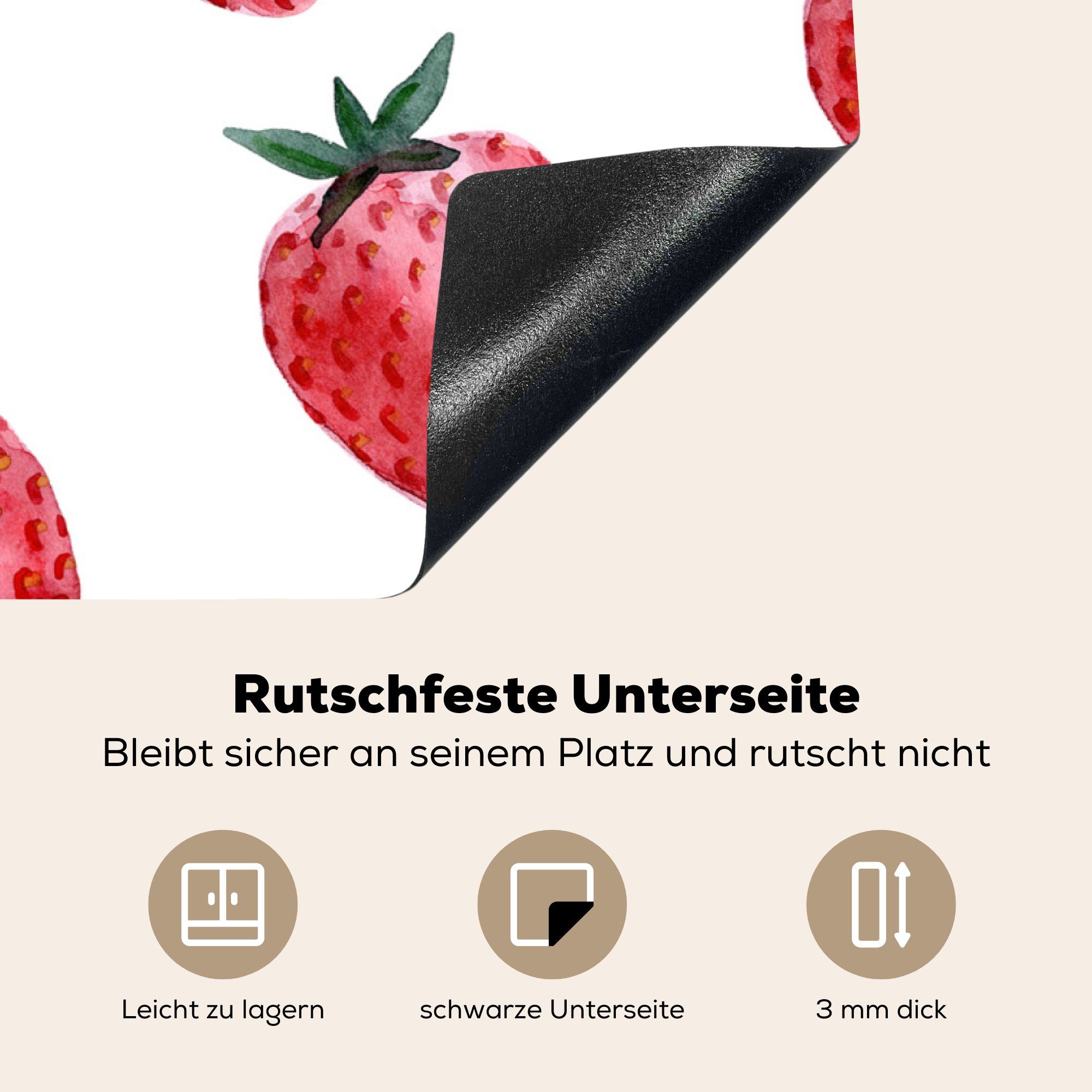 MuchoWow Herdblende-/Abdeckplatte Erdbeere - Muster Induktionskochfeld (1 für 81x52 Schutz küche, Vinyl, die Aquarell, cm, tlg), - Ceranfeldabdeckung