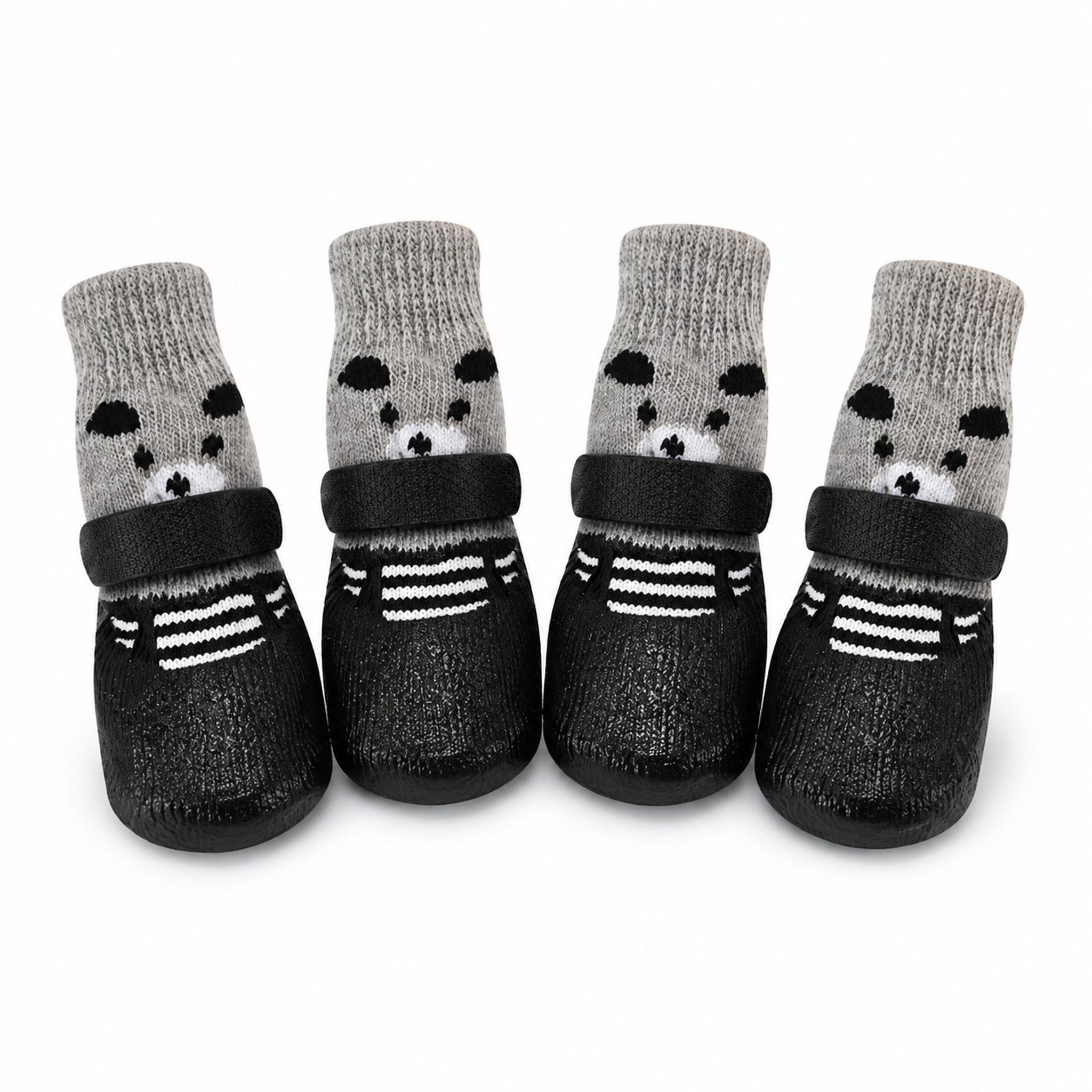 FLOCKI Pets™ Hundejacke Hundeschuhe 4er-Set mit Anti-Rutsch-Sohle & Klettverschluss, Flexible gummierte Laufsohle, elastische Strickstulpe, Haftverschluss