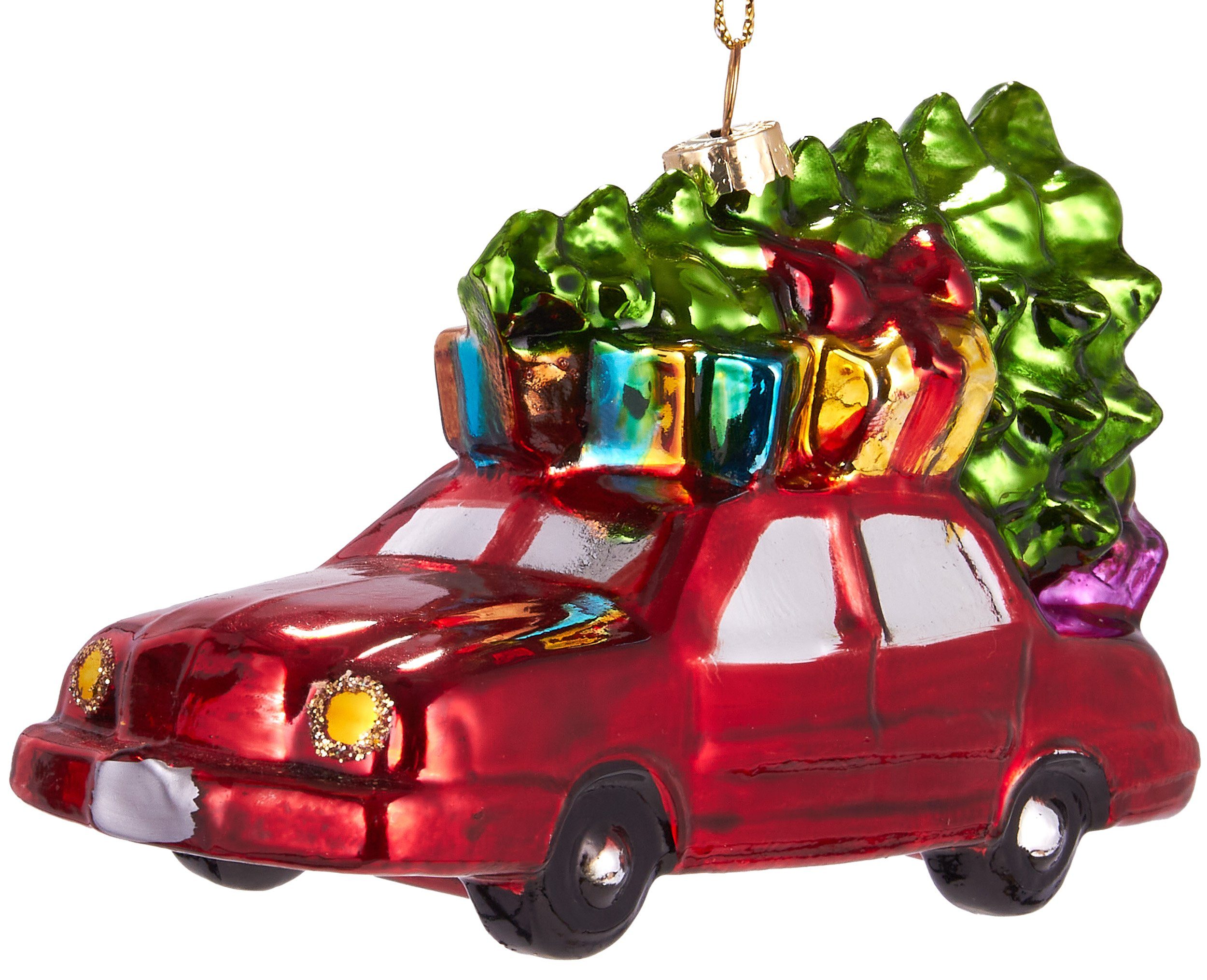 aus 12 Christbaumschmuck Weihnachtsdekoration BRUBAKER cm Weihnachtsbaum, Weihnachtskugel Baumkugel handbemalt - Auto mundgeblasene mit ca. Kunstvolle Lustige Glas,