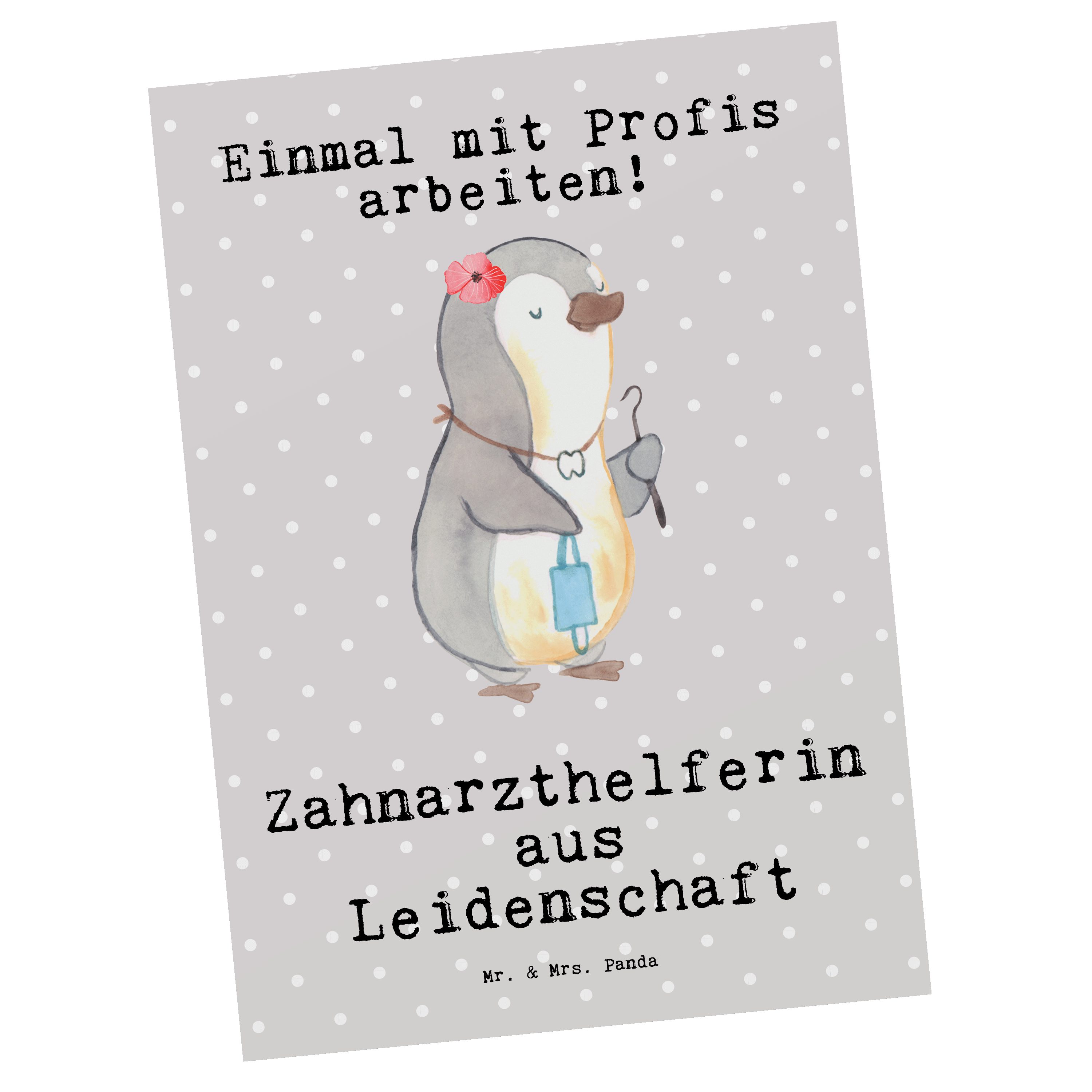 Mr. & Mrs. Panda Postkarte Zahnarzthelferin aus Leidenschaft - Grau Pastell - Geschenk, Beruf, E