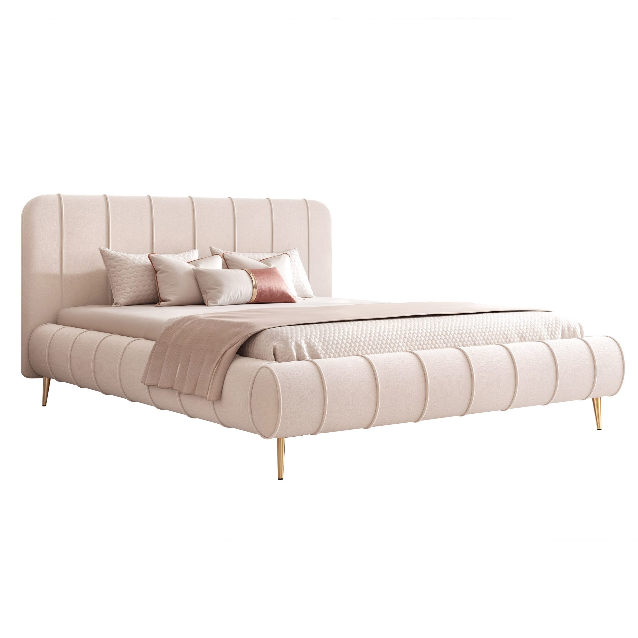 Goldstoff Polsterbett Elegantes Stoffbett "FIRENZE" mit hohem Kopfteil und großem Bettkasten (120–200x200 cm, Kopfteilhöhe 70/100 cm, Seitenhöhe: 25/40 cm), Komfortables Stoffbett mit Stauraum und verstellbarem Kopfteil