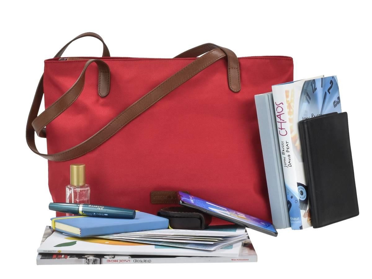 Greenburry Shopper "Diana" Nylon Schultertasche 40x25cm, leicht, kompakt, praktisch, lange Gurte, rot