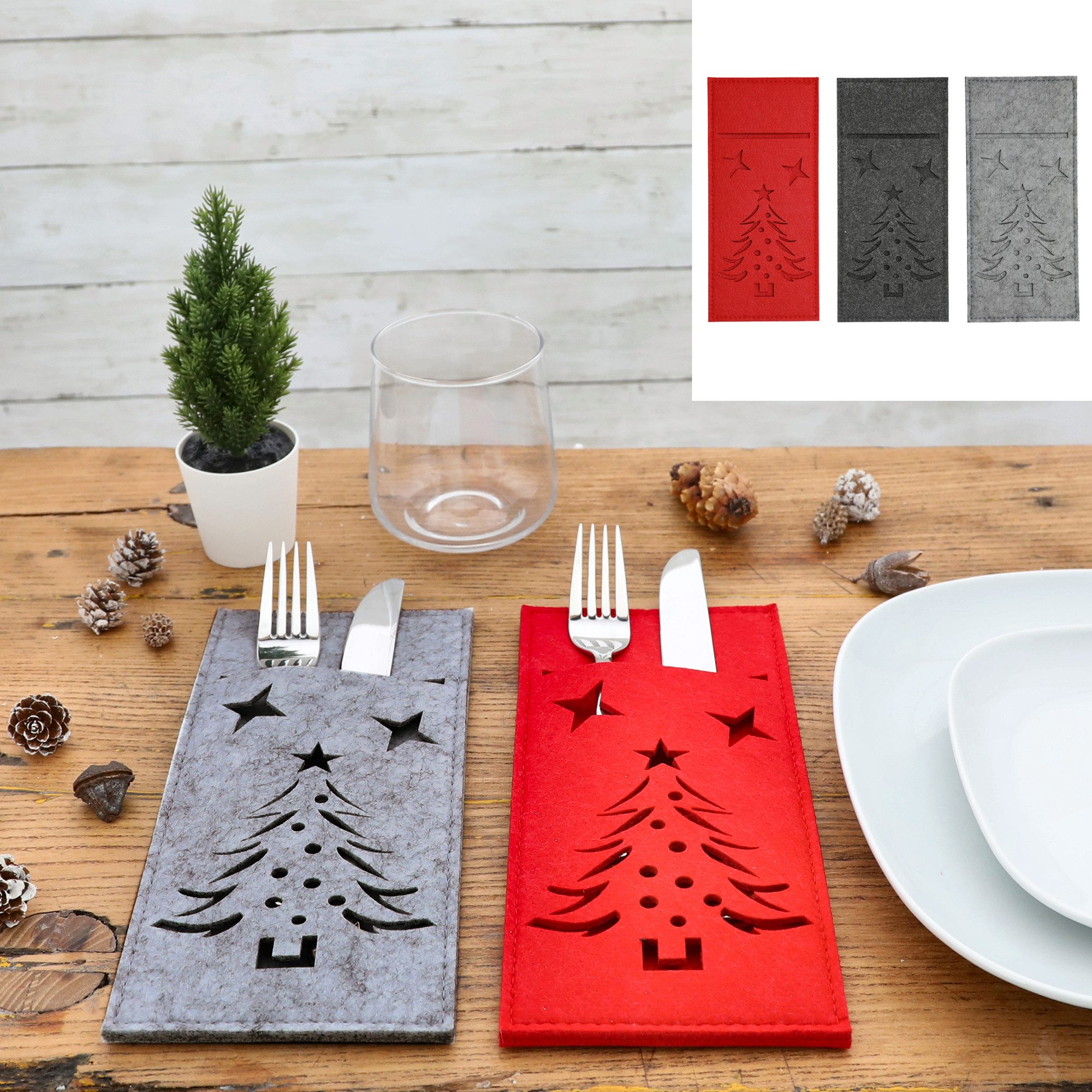 Annastore Besteckhalter 6 x Bestecktaschen aus Filz Besteckhalter Weihnacht günstig online kaufen
