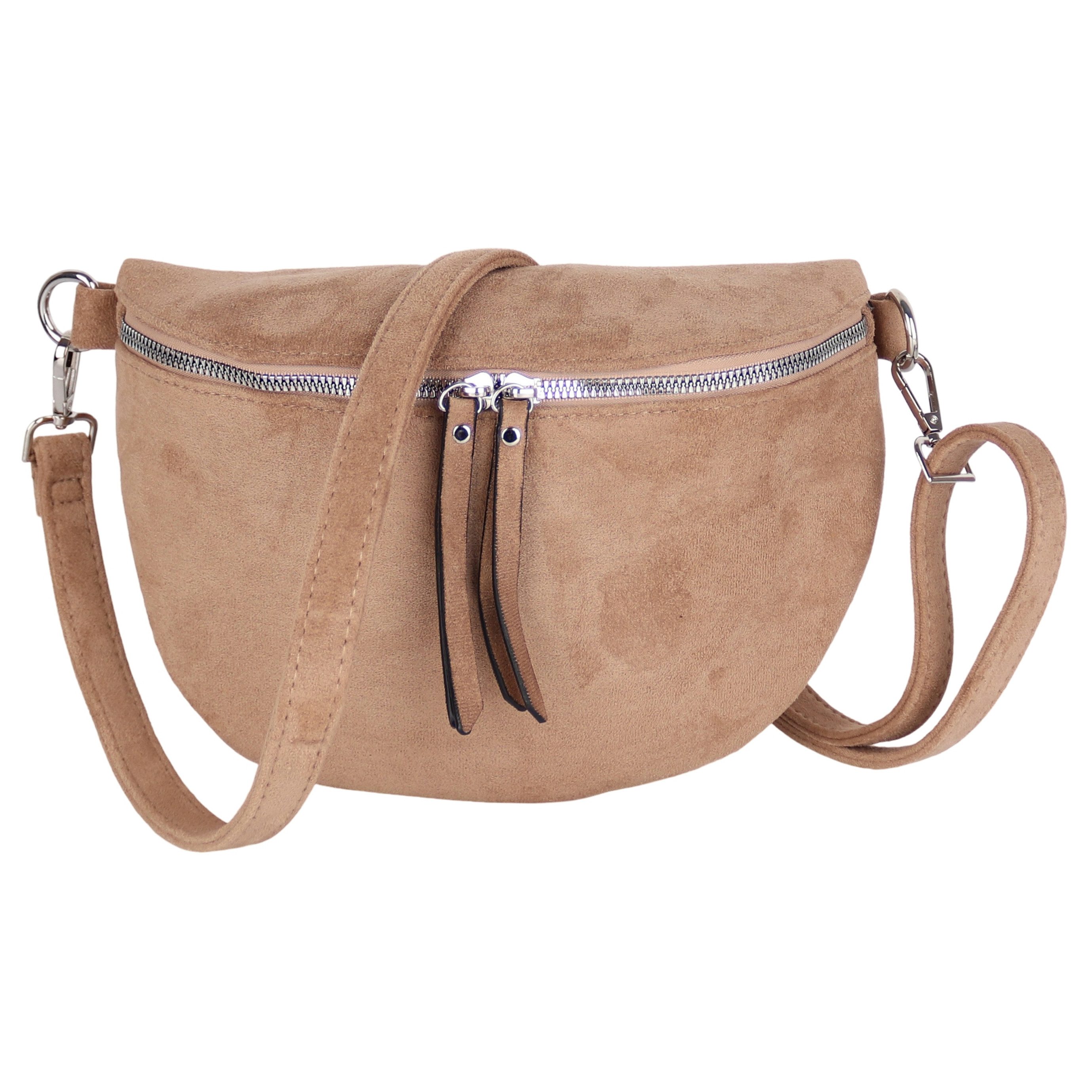 MIRROSI Bauchtasche Damen Taschen, Umhängetasche, Brusttasche, 26x18x9cm Wildleder Optik (Schultertasche für jednen Anlass), Crossbody Bag, Verstellbarer Schulterriemen für mehr Flexibilität.