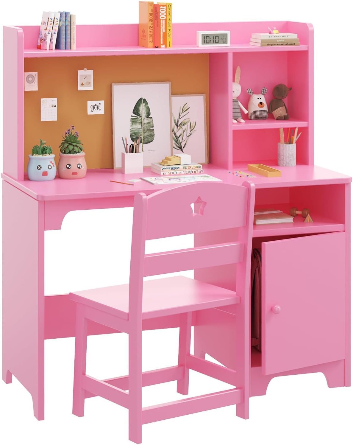 GarveeMore Kinderschreibtisch Kindertisch und Stuhl Set, mit Hutch, Aufbewahrungsschrank, Holztisch