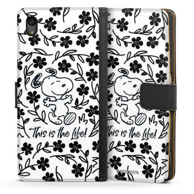 DeinDesign Handyhülle »Peanuts Blumen Snoopy Snoopy Black and White This Is The Life«, Sony Xperia Z5 Hülle Handy Flip Case Wallet Cover Handytasche Leder