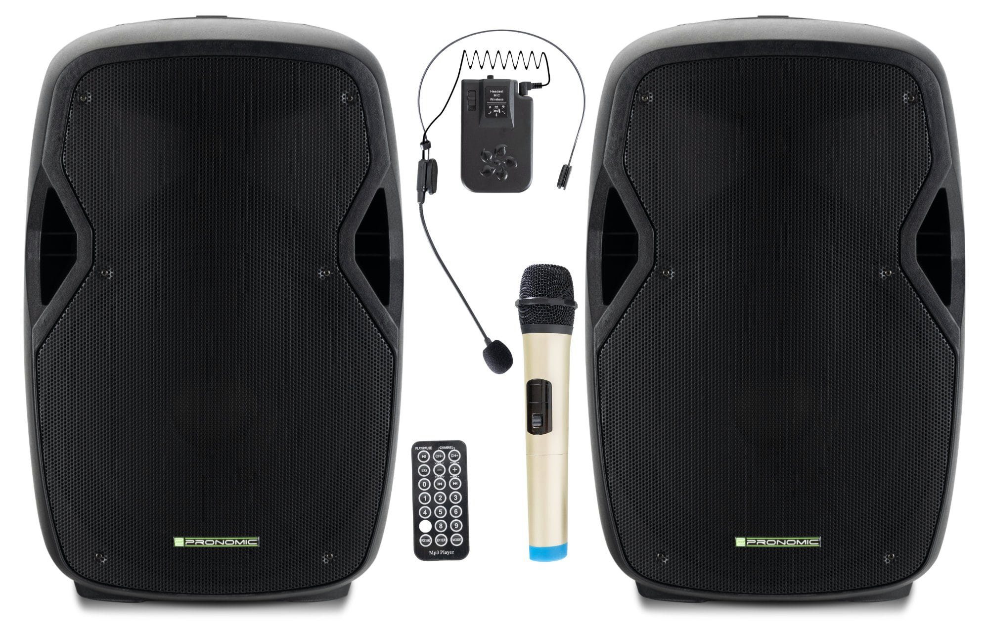 Akku-Aktivbox & TWS Pronomic 15MA-A W, (Bluetooth-Schnittstelle, Lautsprecher 15"-Woofer inkl. - Headsets) mit Mobile Soundanalage 30 Funkmikrofone MOVE Stereo Funktion