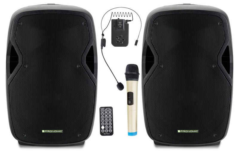 Pronomic MOVE 15MA-A Akku-Aktivbox - Mobile Soundanalage mit 15"-Woofer Lautsprecher (Bluetooth-Schnittstelle, 30 W, Stereo TWS Funktion inkl. Funkmikrofone & Headsets)
