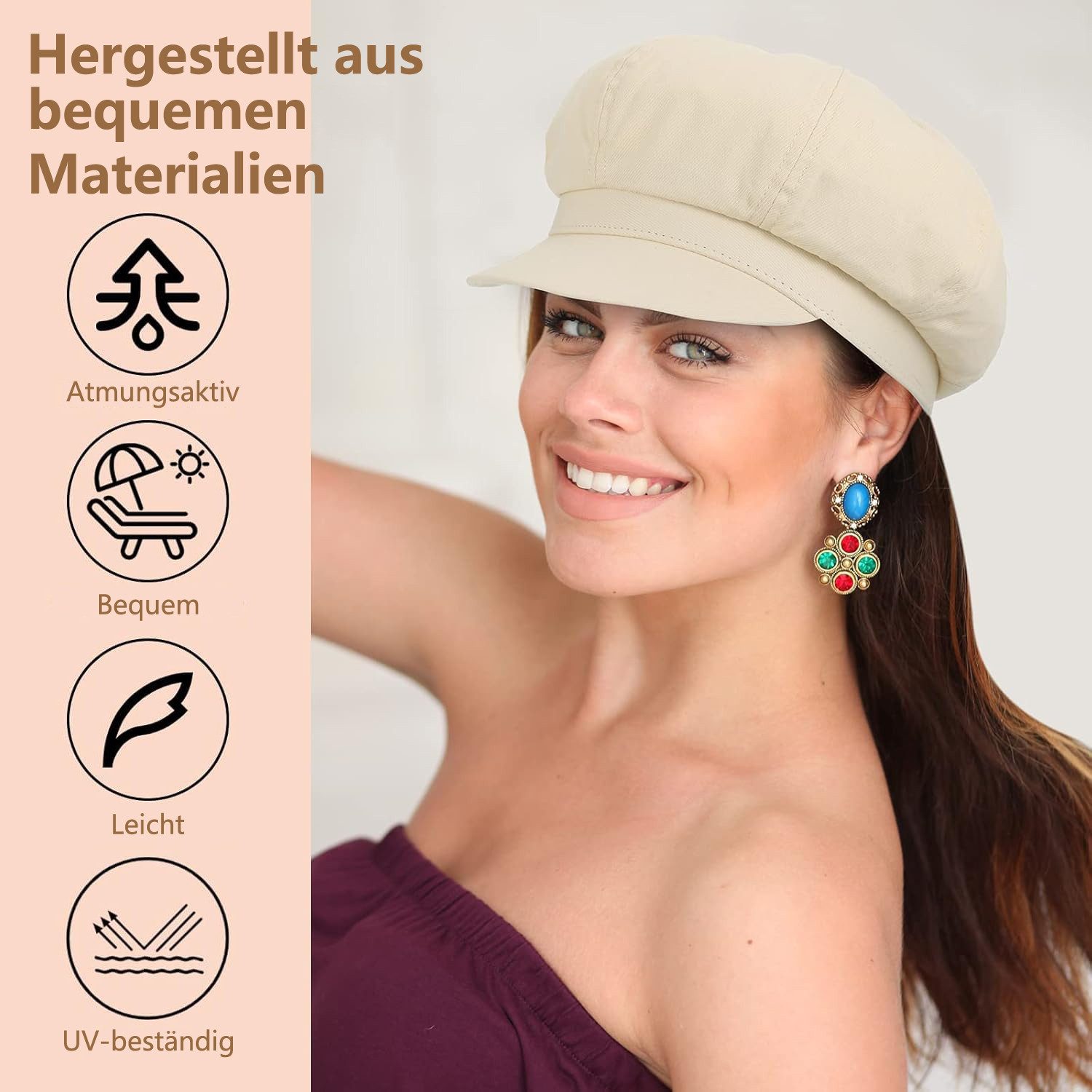 Zaewry Baskenmütze Damen Ballonmütze aus weichem Stoff, Schirmmütze, Vintage Style Bakerboy Schiebermütze, Newsboy Cap