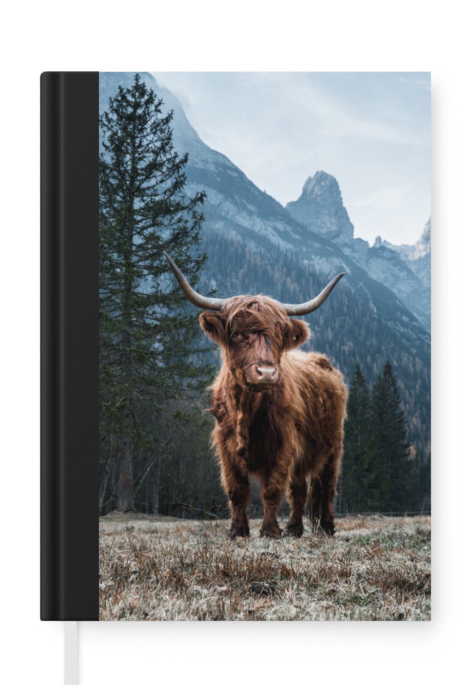 98 Landschaft Notizheft, A5, Haushaltsbuch Tagebuch, Seiten, Merkzettel, Natur, - Highlander Kuh - - - Schottische Berg Notizbuch - MuchoWow Bäume Journal,