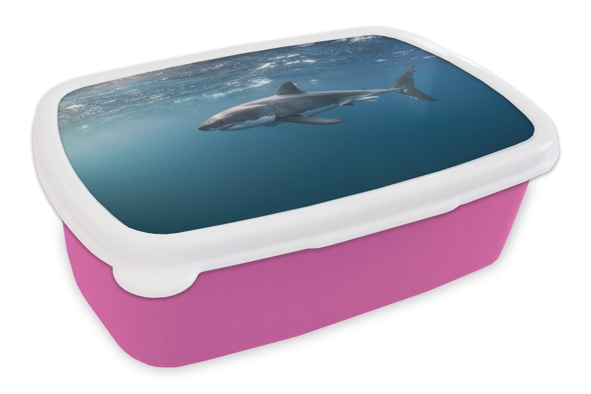 MuchoWow Lunchbox Hai an der Oberfläche, Kunststoff, (2-tlg), Brotbox für Erwachsene, Brotdose Kinder, Snackbox, Mädchen, Kunststoff rosa