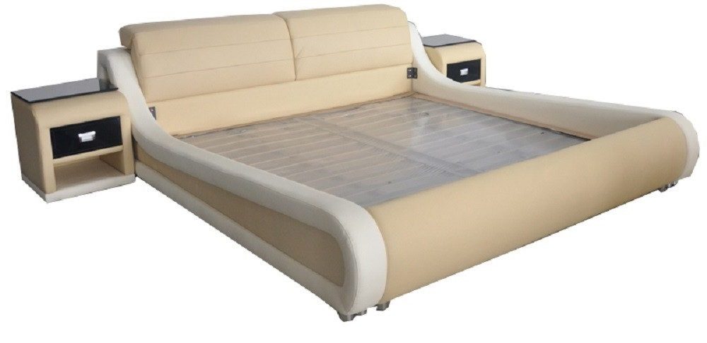 Xlmoebel Polsterbett Luxuriöses Doppelbett aus Echtleder mit USB-Anschlüssen, modernes (Bett), Hergestellt in Europa