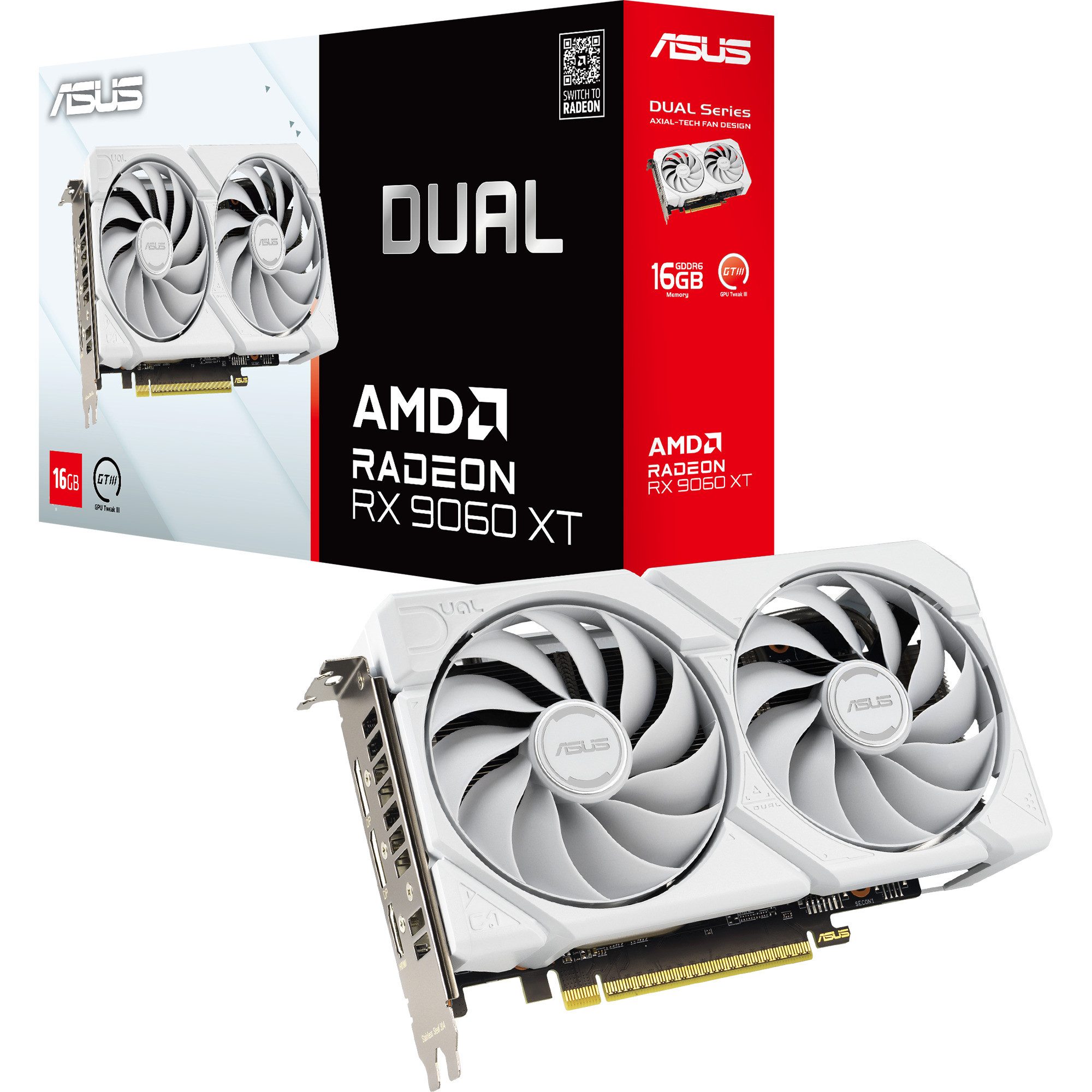Asus ASUS Radeon RX 9060 XT DUAL WHITE Edition 16GB, Grafikkarte (16 GB)