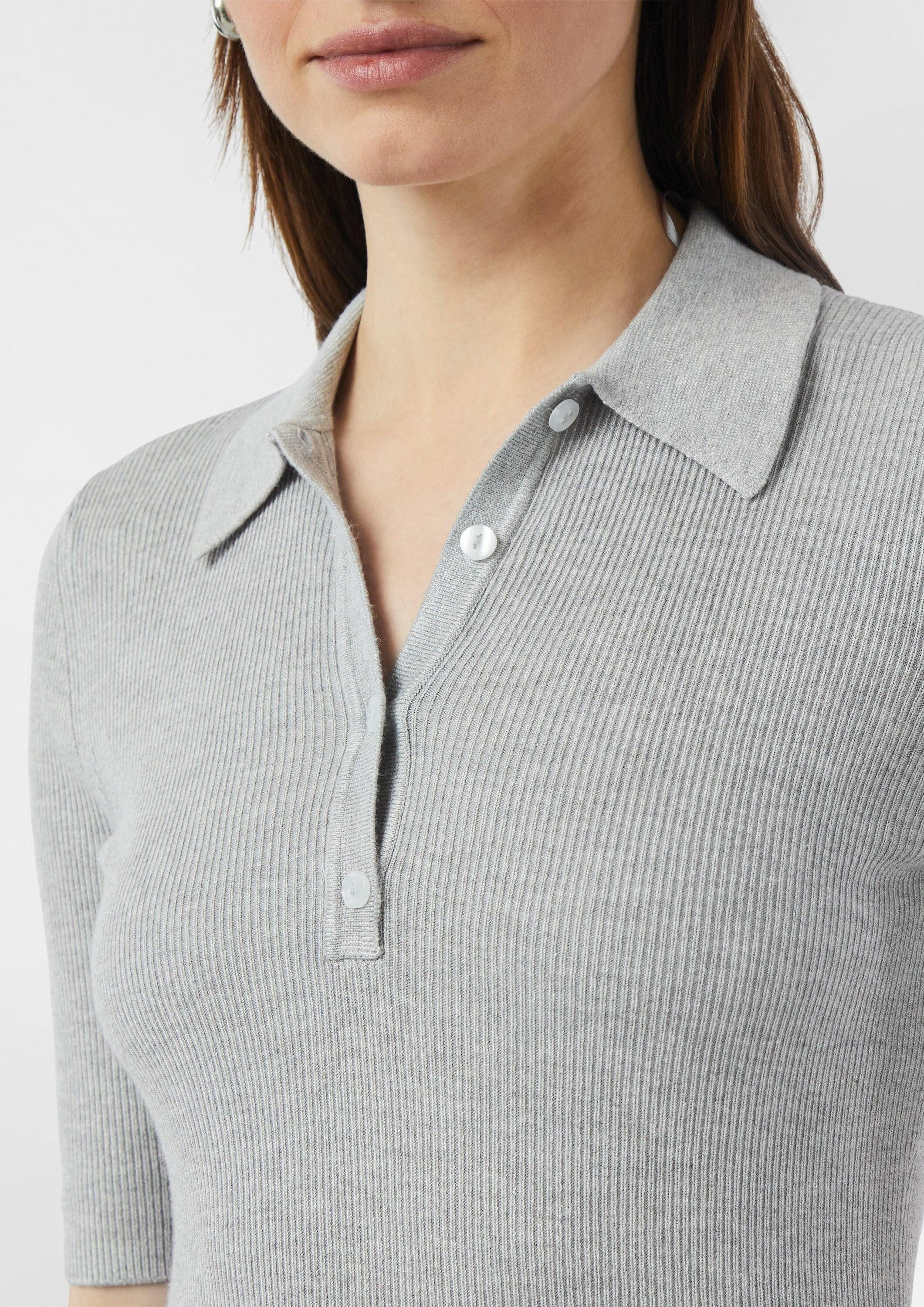 comma Kurzarmpullover Strickpullover Rippstrick-Shirt im Slim Fit mit Polokragen