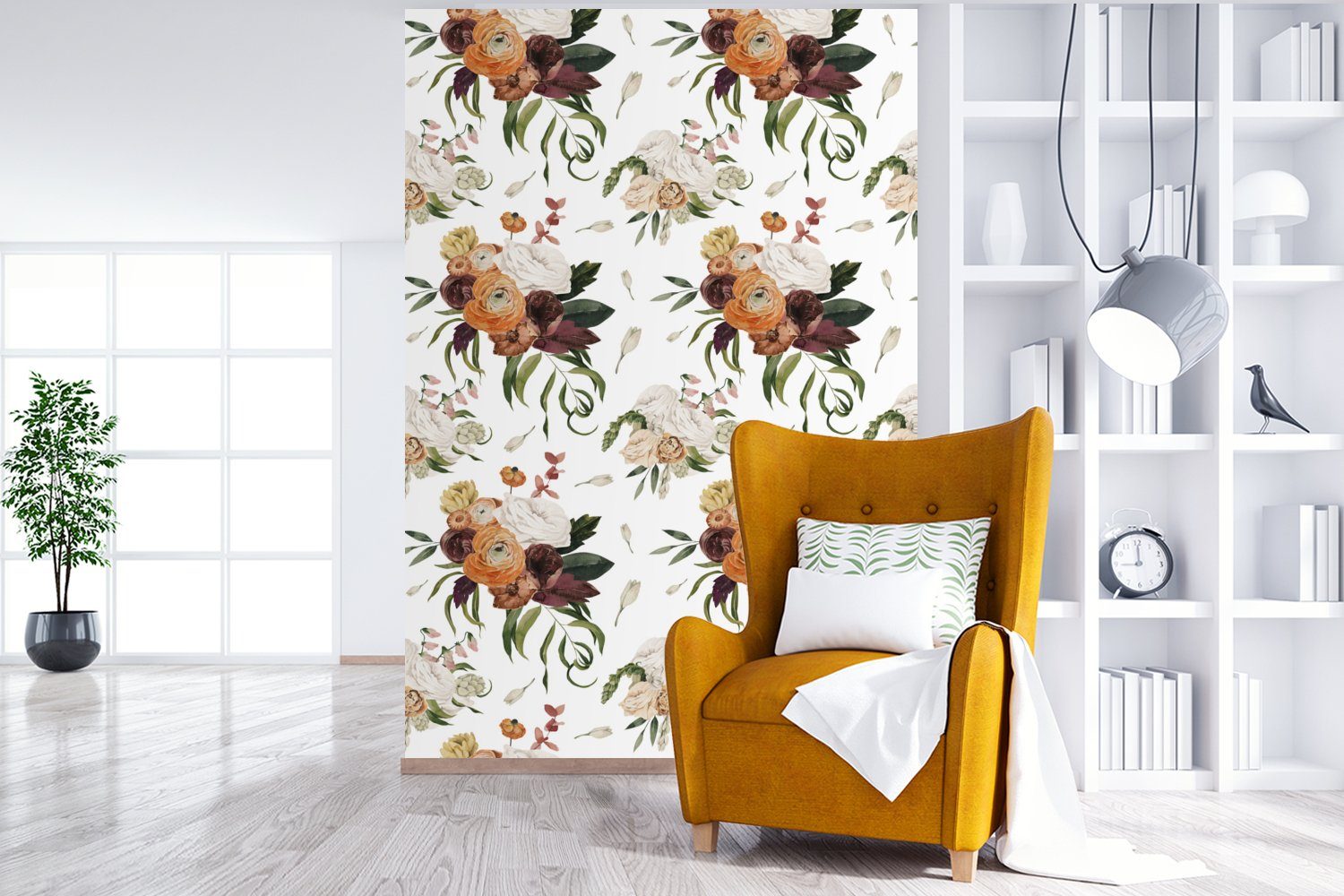Wohnzimmer, Blumenarrangement Wandtapete (3 Montagefertig MuchoWow - für Fototapete bedruckt, Tapete Matt, Vinyl St), - Blumen Farben,