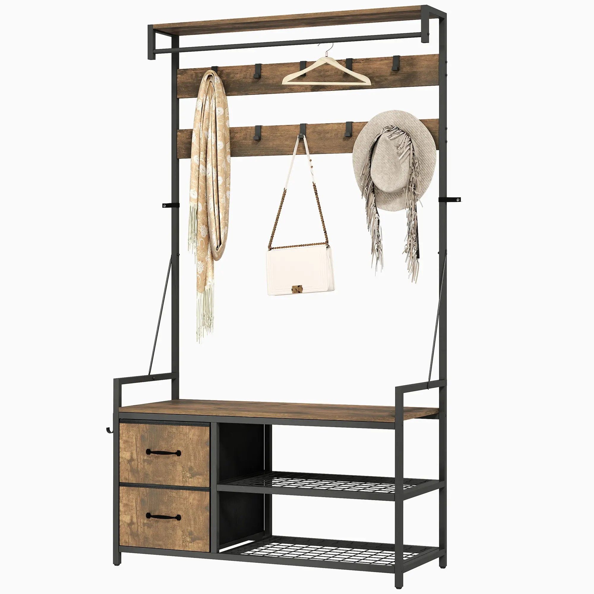 BlingBin Garderobenständer Industrie-Design Kleiderständer mit Sitzbank, Sc günstig online kaufen