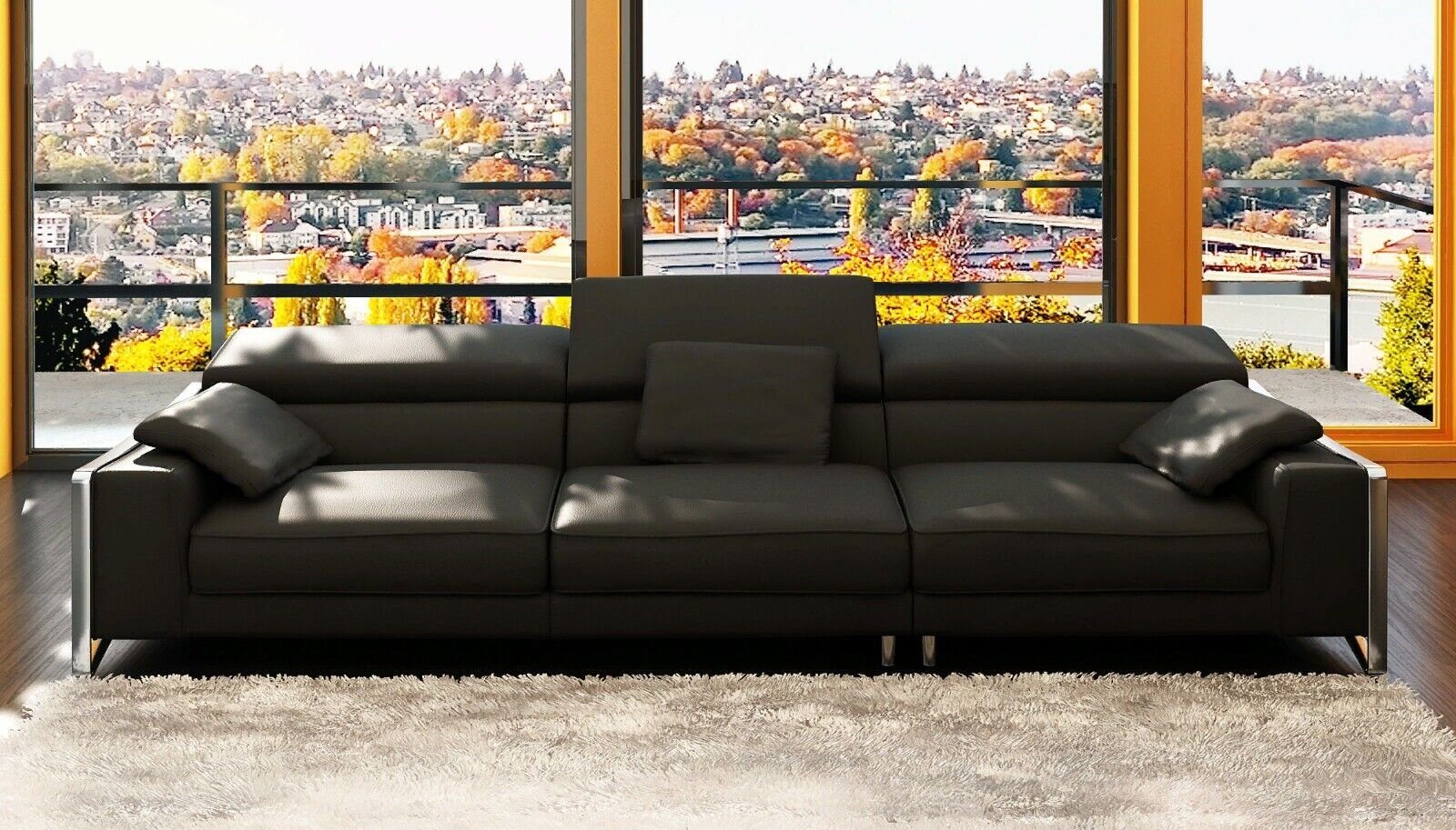 JVmoebel Ecksofa Design Ledersofa Sofa Couch Polster Ecke Sofas Big Schwarz Sofort, 1 Teile