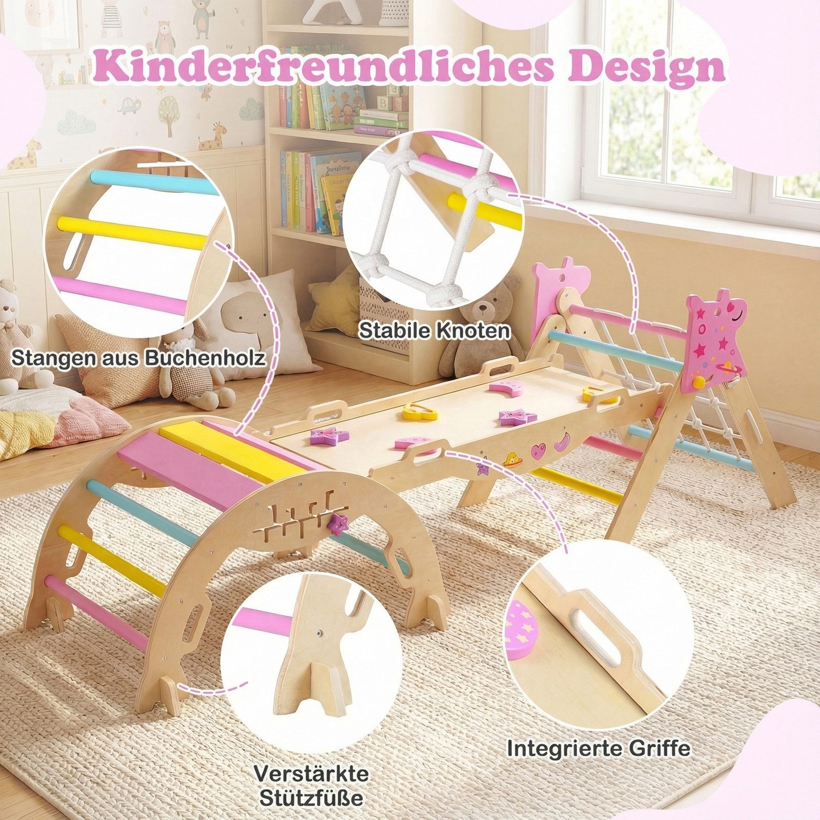 COSTWAY Klettergerüst, Faltbares Klettergerüst-Set mit Bogen, Rampe & Kletterer