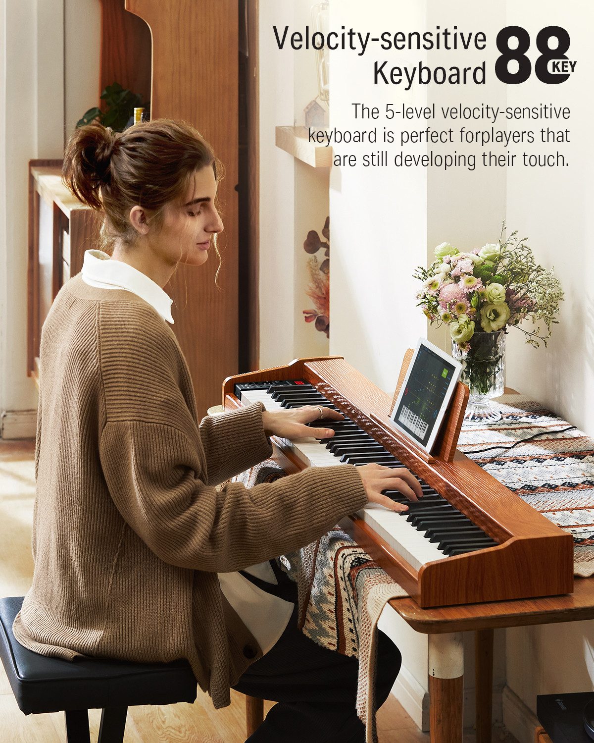 Donner Home-Keyboard E-piano 88 Tasten und Halbgewichtete Tastatur DEP-1S (Set), ideal für Anfänger, Aufnahme, Akkorde – Bild 2 von 5