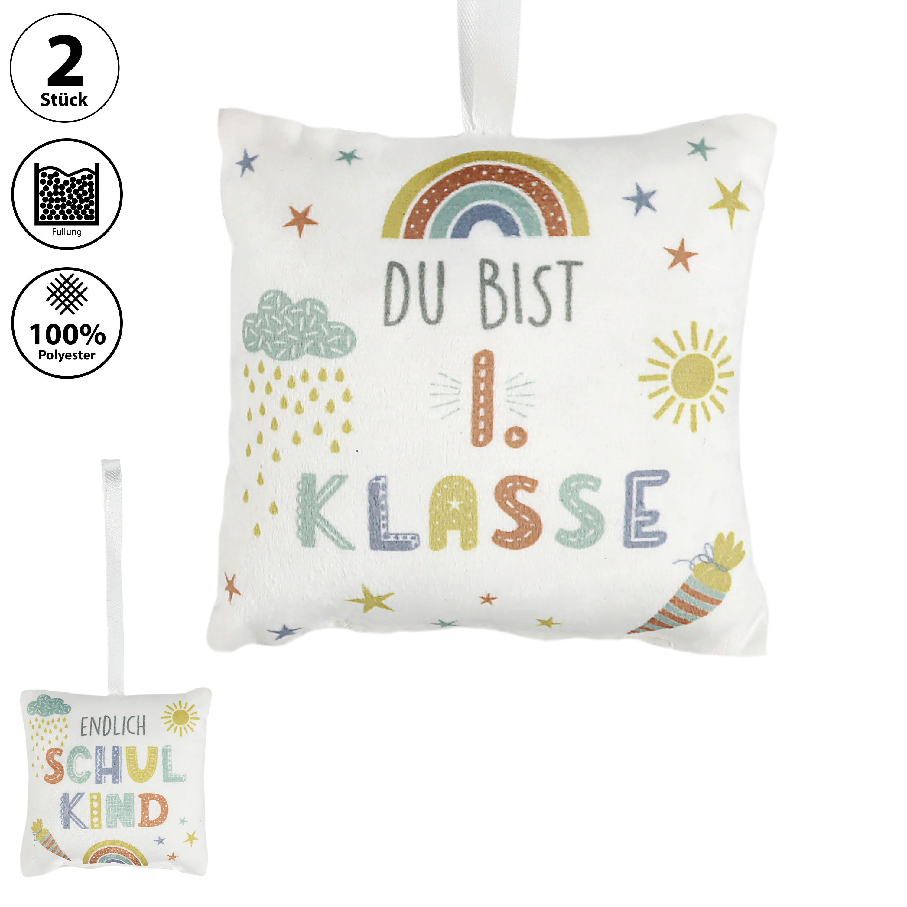 CEPEWA Dekokissen Minikissen 2er Set Schulanfang 12x12cm Polyester 40g Füllung 2 Motive