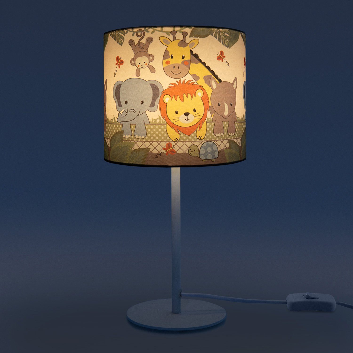 Home LED Kinderzimmer ohne Paco Diamond Kinderlampe Tischleuchte 634, Lampe Leuchtmittel, Dschungel-Tiere, Tischleuchte E14