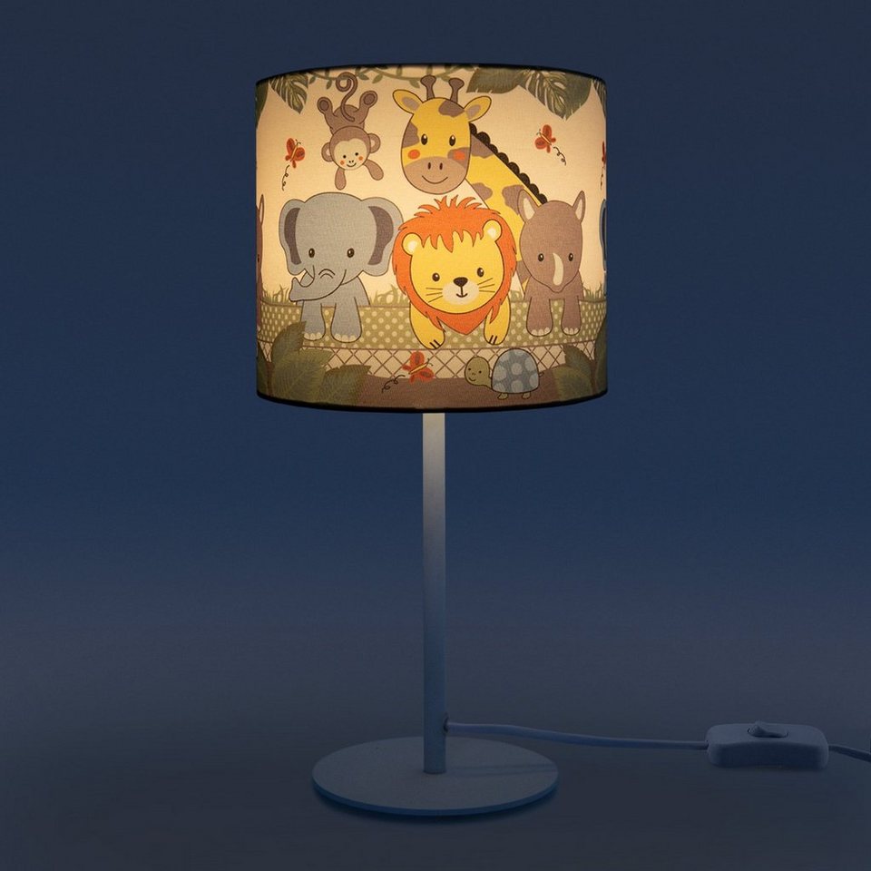 Paco Home Tischleuchte Diamond 634, ohne Leuchtmittel, Kinderlampe LED  Kinderzimmer Lampe Dschungel-Tiere, Tischleuchte E14
