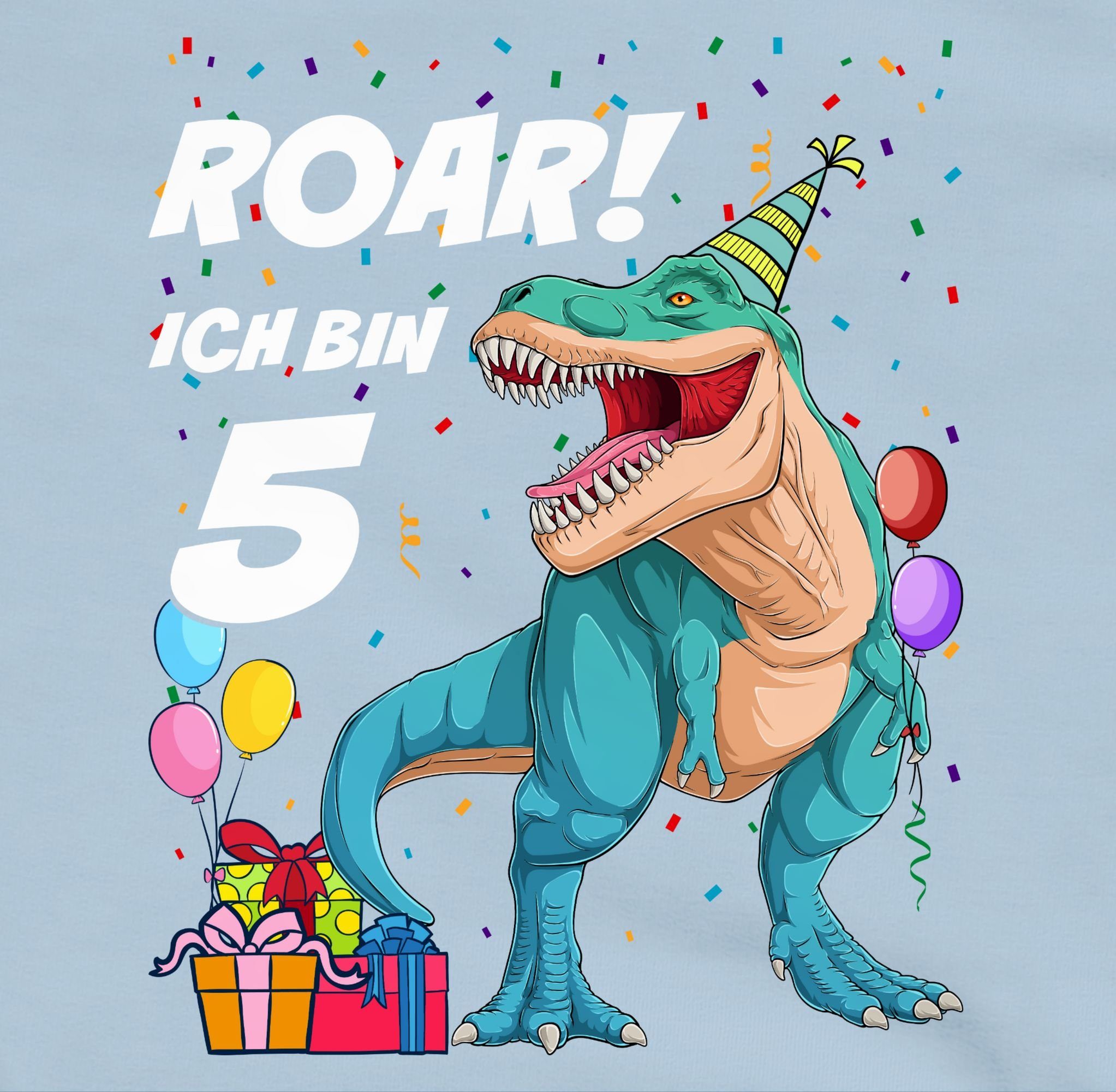 Shirtracer Jahre bin Hoodie Hellblau 5 Dinosaurier 1 - Geburtstag 5. Ich T-Rex Dino
