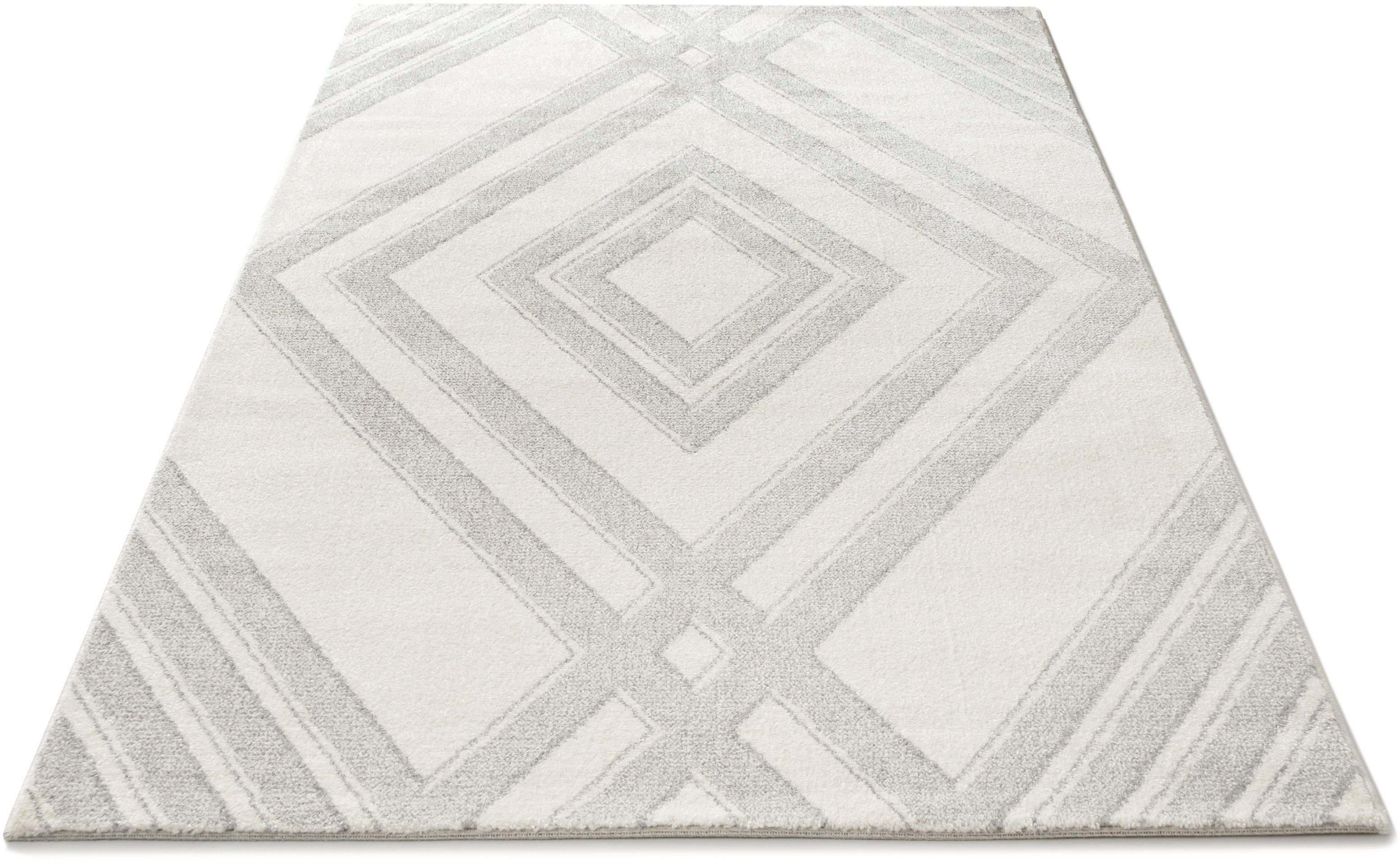 Teppich »Enni«, andas, rechteckig, Höhe: 13 mm, weicher Kurzflor, modern, pflegeleicht, leichter Glanz, geometrisch grau