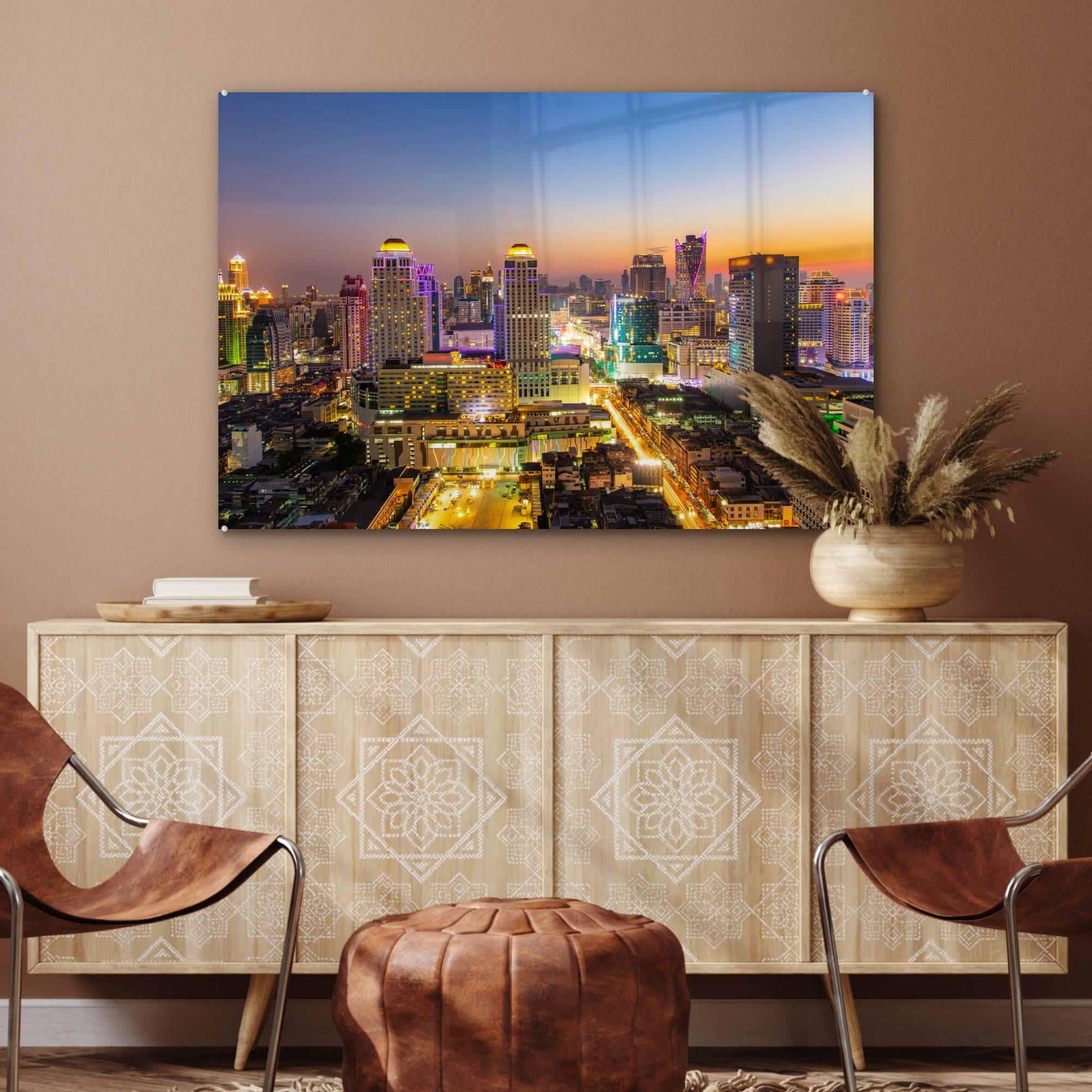 Schlafzimmer St), Acrylglasbild Acrylglasbilder Hohe Wohnzimmer Gebäude Bangkok, in MuchoWow (1 &