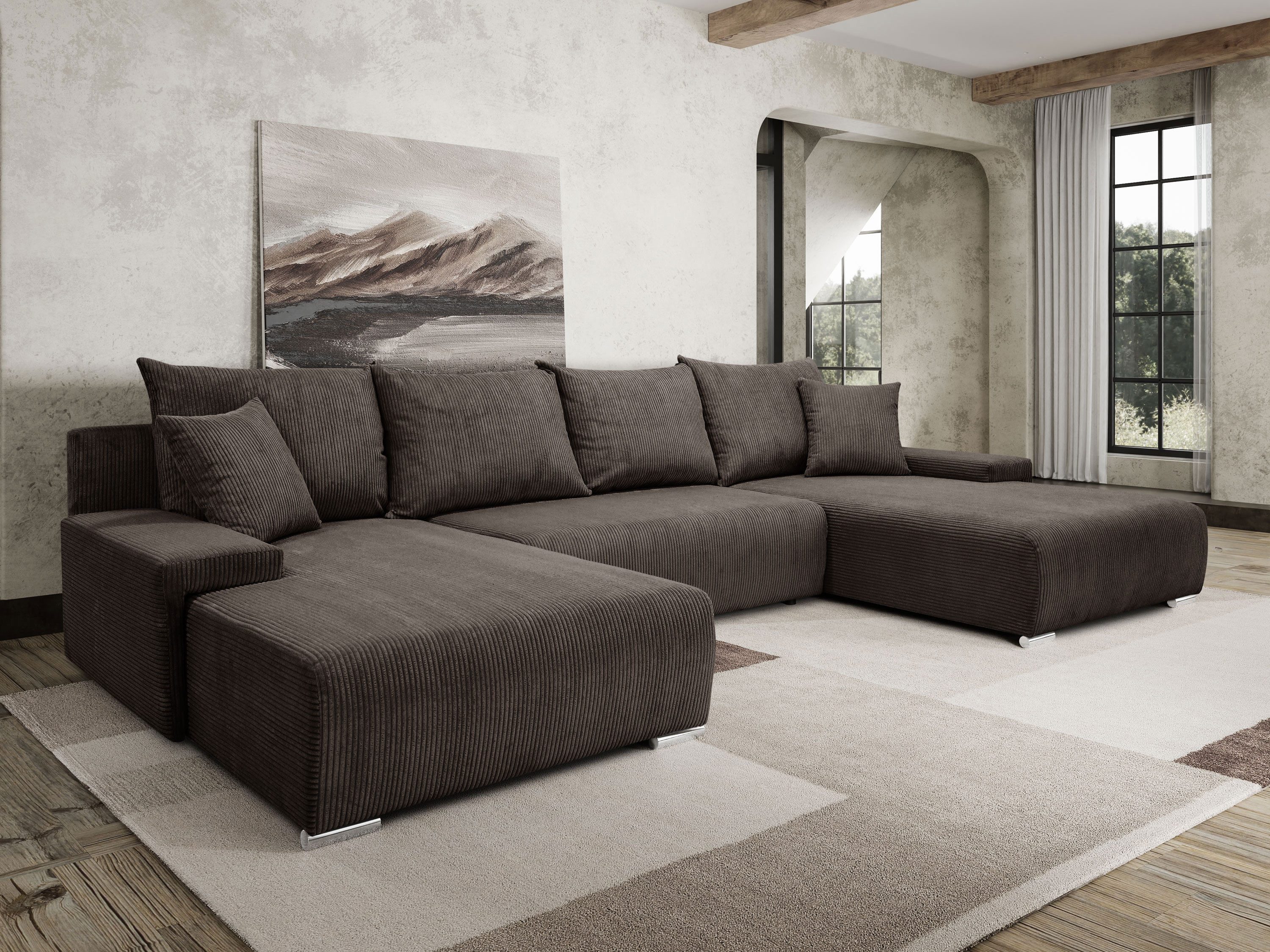 Kaiser Möbel Ecksofa Sofa U form, Couch U form Livorno U stoff Poso, komfortabel, bequem, praktisch