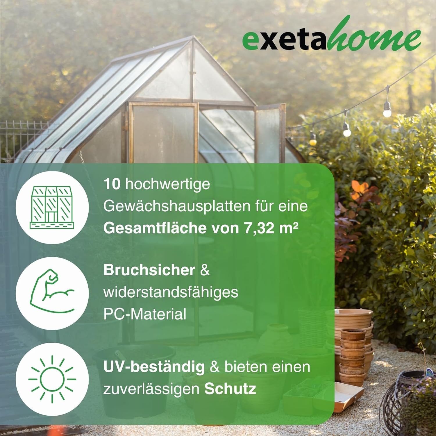 exeta Hohlkammerplatte Gewächshausplatten 6mm 10 Stück I 60,5 x 121 cm Polycarbonatplatten, 7,32 m², (Spar-Set, 10x 6mm) – Bild 2 von 5