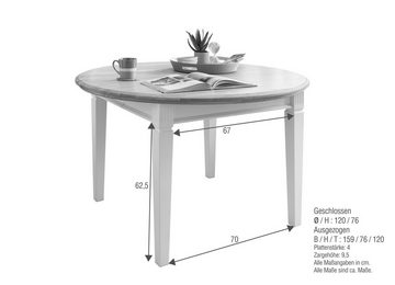 Casamia Esstisch Esstisch Esszimmer Tisch Monza rund 120cm ausziehbar Massivholz weiß