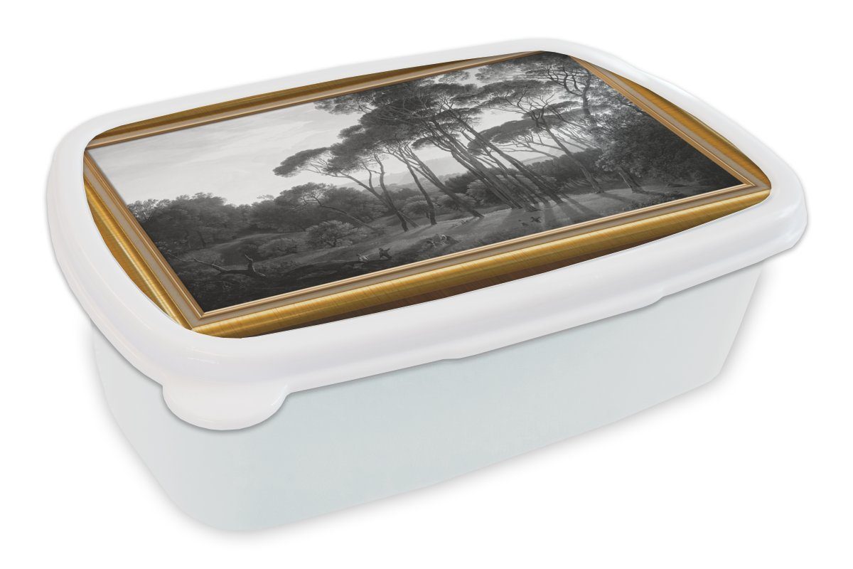 MuchoWow Lunchbox Italienische Landschaft Zirbelkiefer - Hendrik Voogd - Liste - Gold, Kunststoff, (2-tlg), Brotbox für Kinder und Erwachsene, Brotdose, für Jungs und Mädchen weiß | Lunchboxen