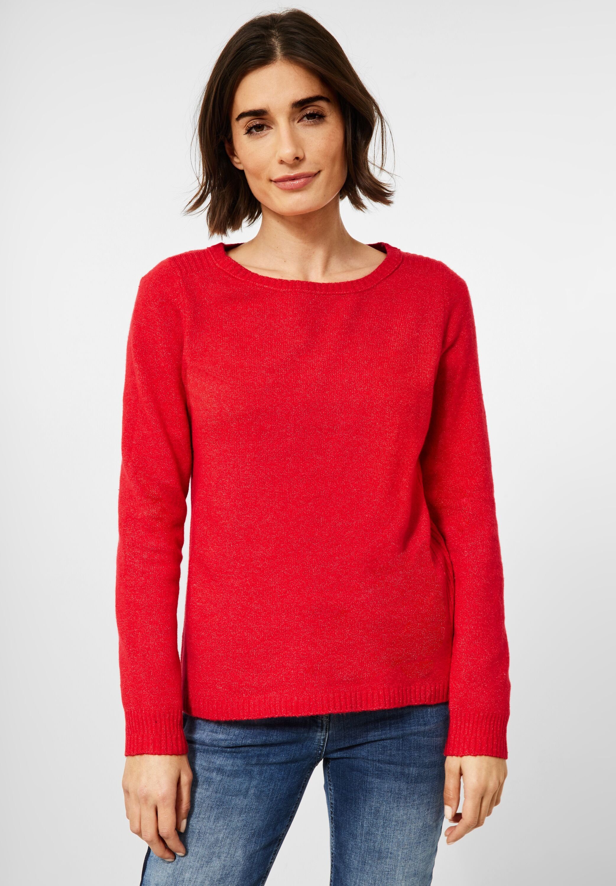 Cecil Rundhalspullover Cecil Cosy Pullover in Strong Red (1-tlg) Locker geschnitten