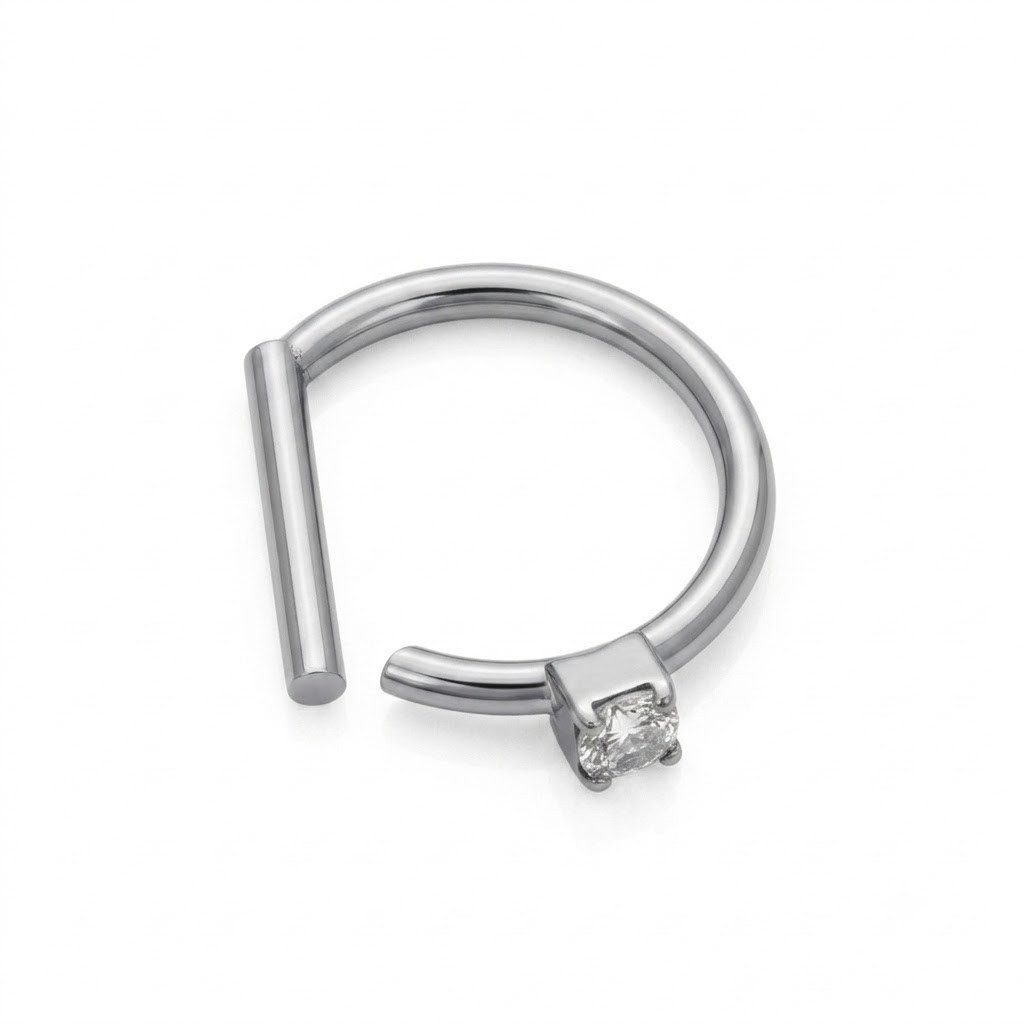 Karisma Schmuck Nasenpiercing D-Ring Edelstahl 18 Karat vergoldet / Silber – Clicker Ring, 8mm Steg mit Zirkonia Solitärstein (2,2mm)